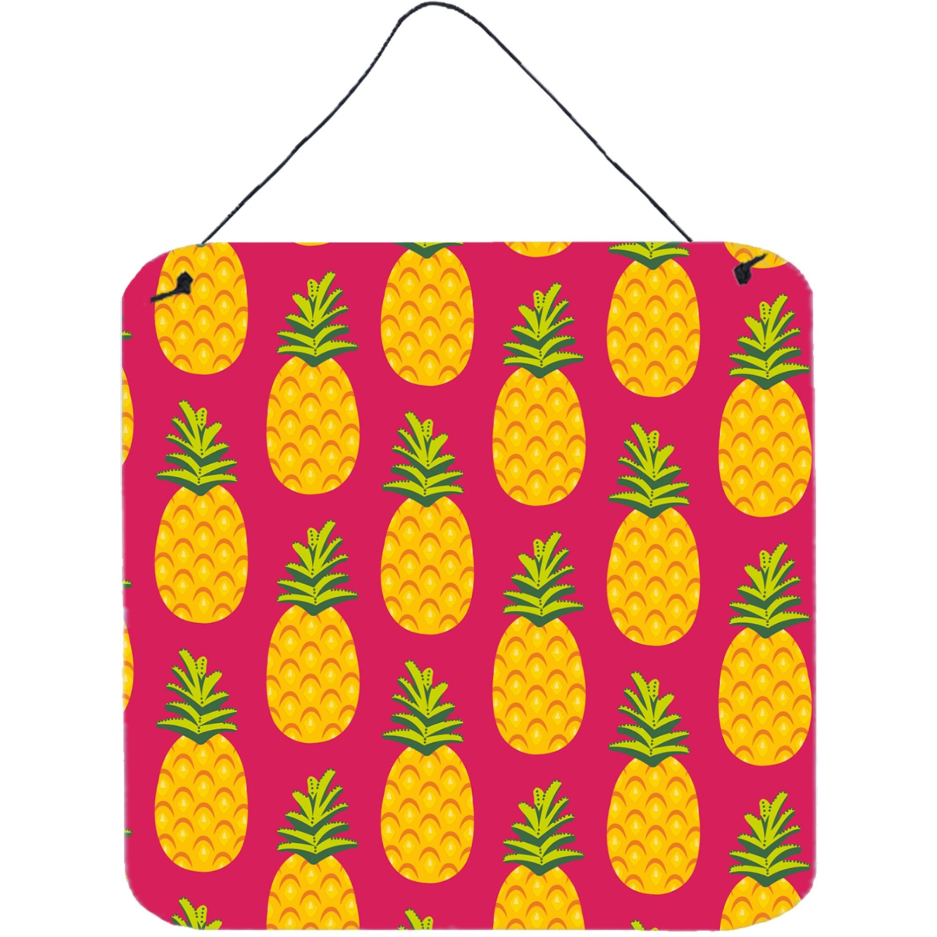 &quotCaroline's Treasures Pineapples on Pink Metal Print, 6"" H x 6"" W, Multicolor"