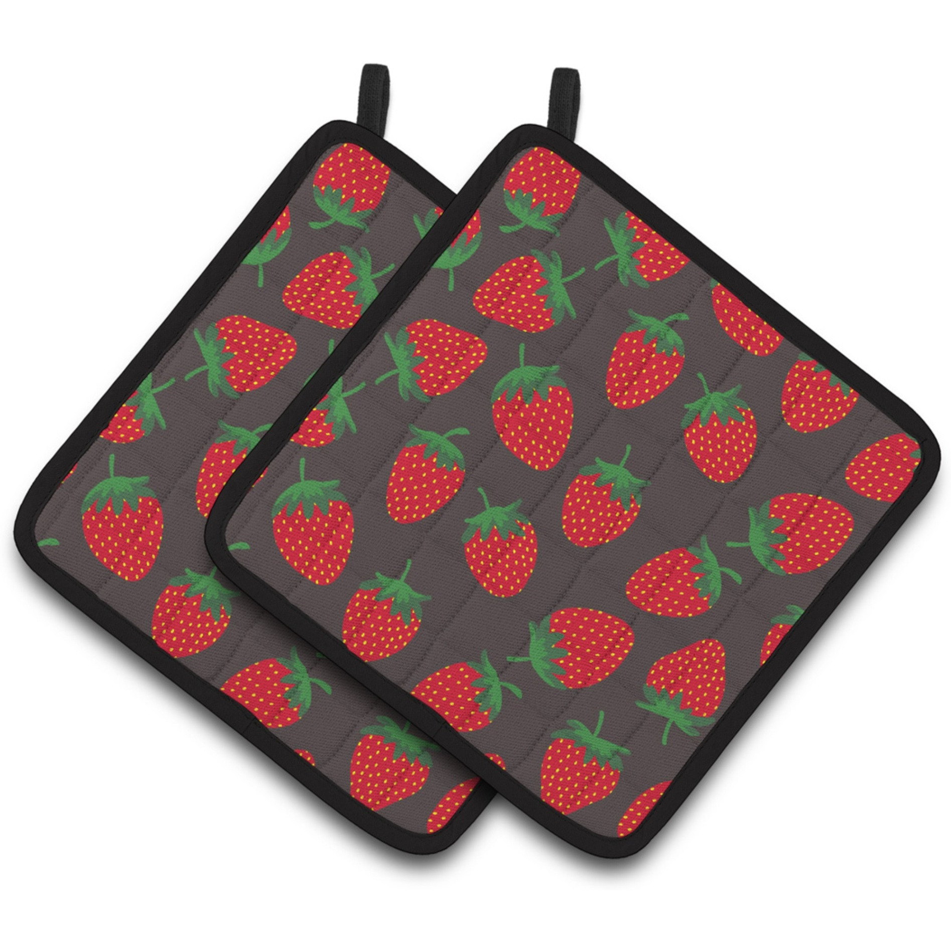 &quotCaroline's Treasures Strawberries On Gray Pair of Pot Holders, 7.5HX7.5W, Multicolor"