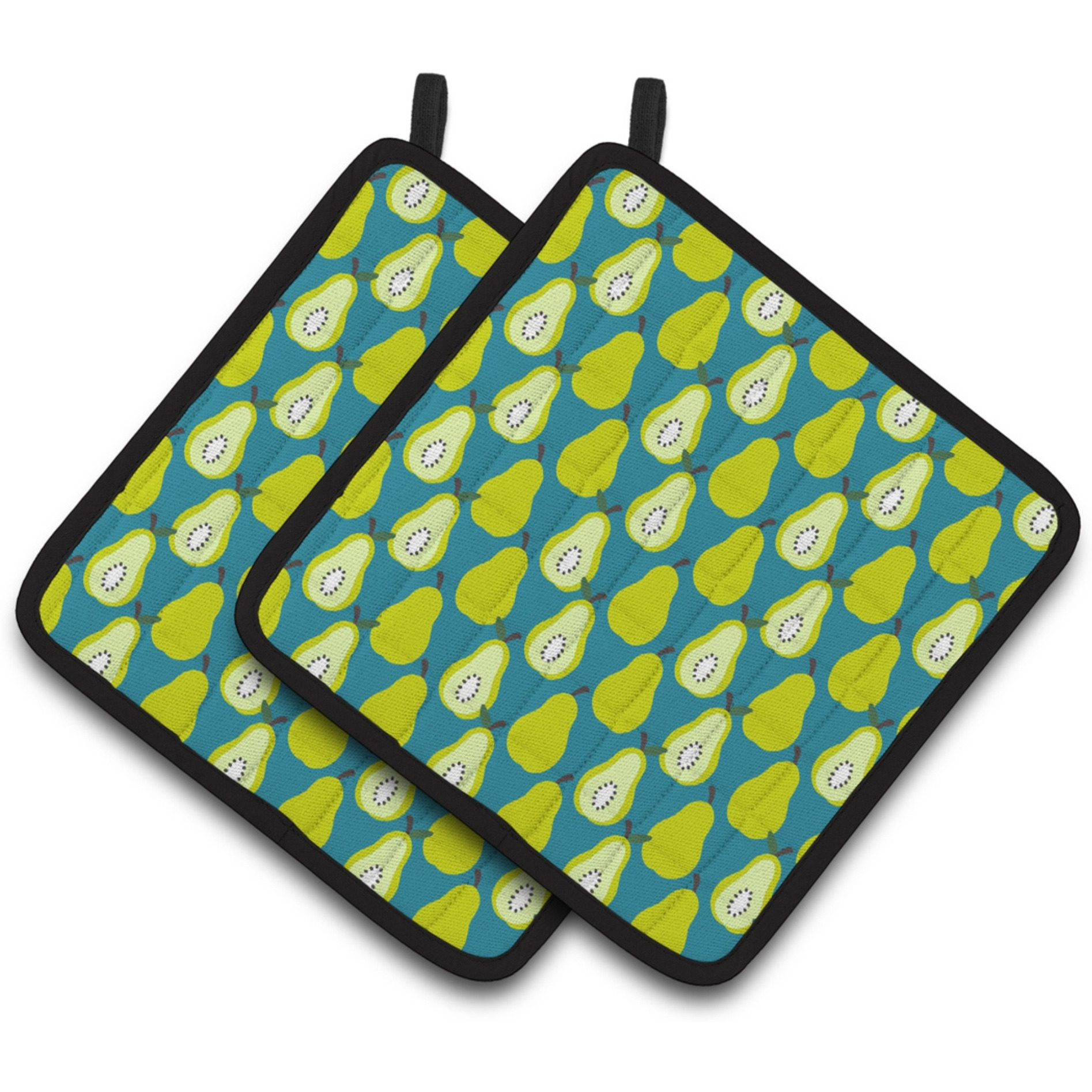 &quotCaroline's Treasures Pears On green Pair of Pot Holders, 7.5HX7.5W, Multicolor"