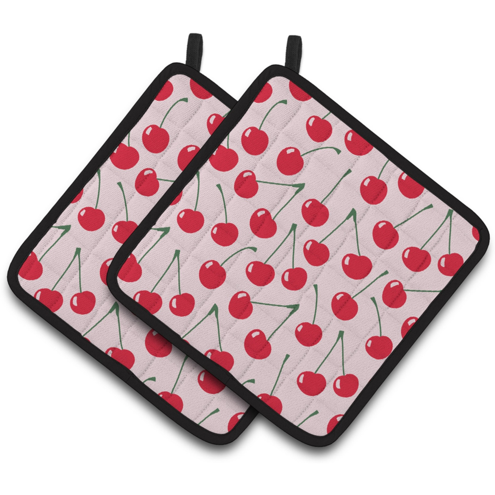 &quotCaroline's Treasures Cherries on Pink Pair of Pot Holders, 7.5HX7.5W, Multicolor"