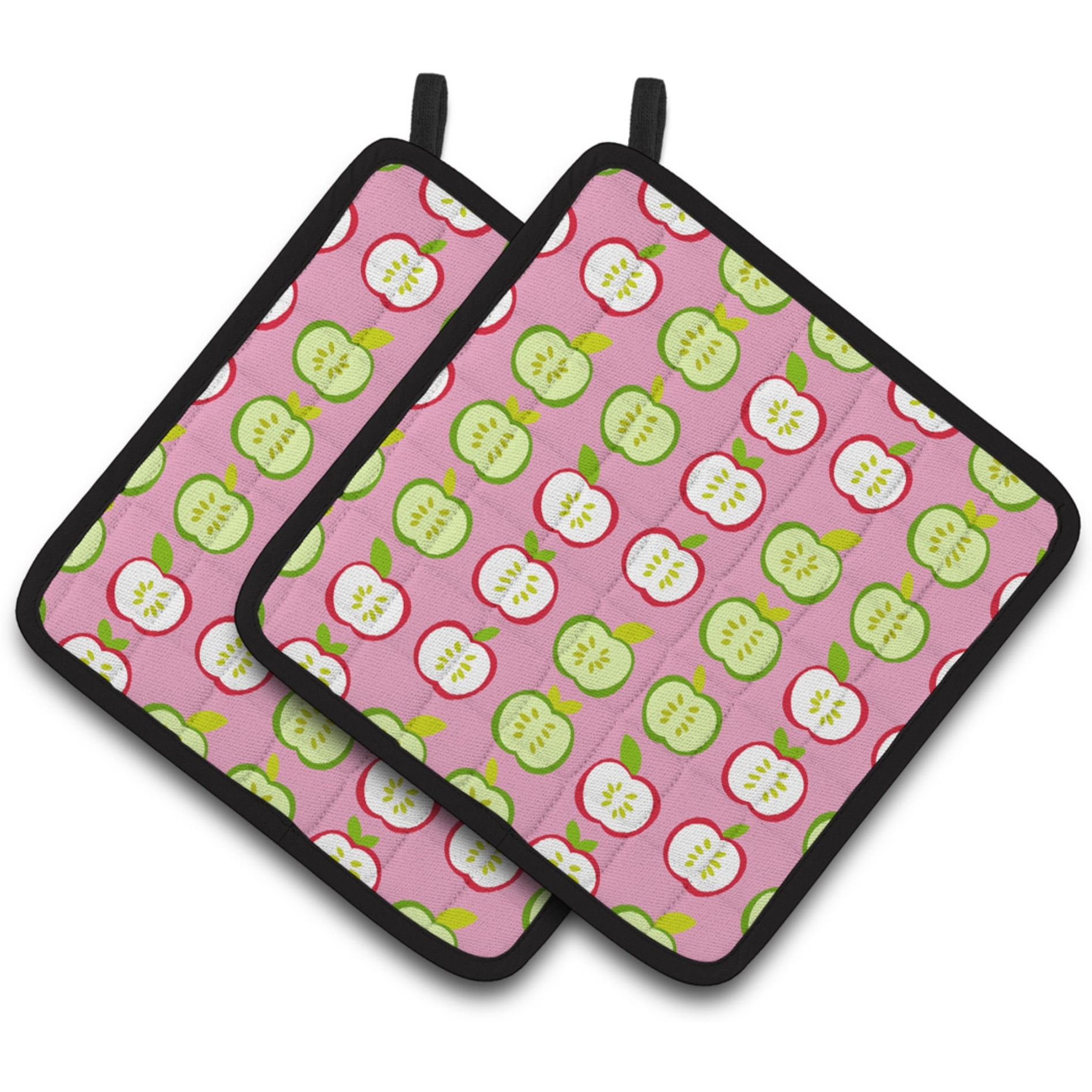 &quotCaroline's Treasures Apples On Pink Pair of Pot Holders, 7.5HX7.5W, Multicolor"
