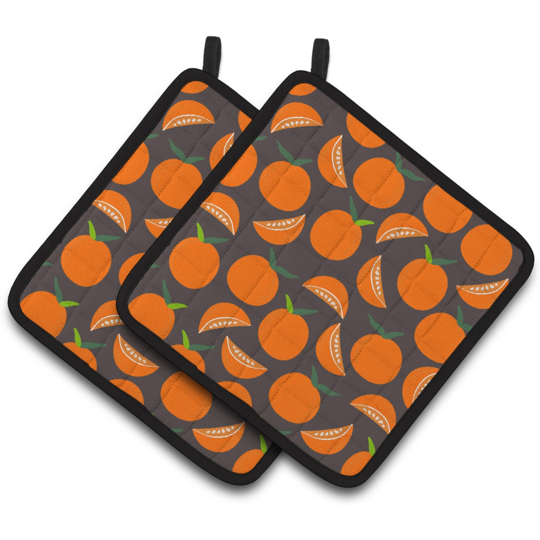 &quotCaroline's Treasures Oranges On Gray Pair of Pot Holders, 7.5HX7.5W, Multicolor"