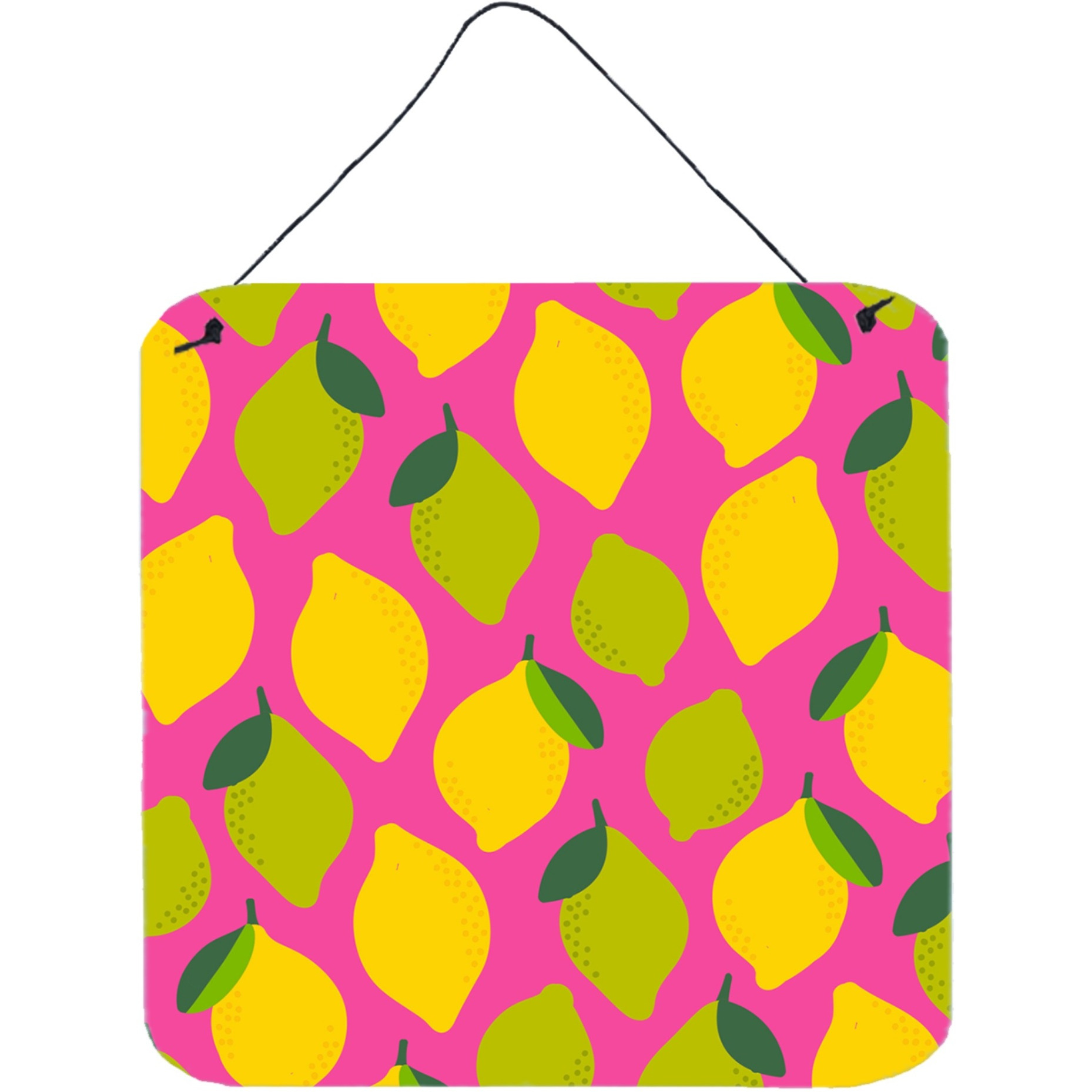 &quotCaroline's Treasures Lemons and Limes on Pink Metal Print, 6"" H x 6"" W, Multicolor"