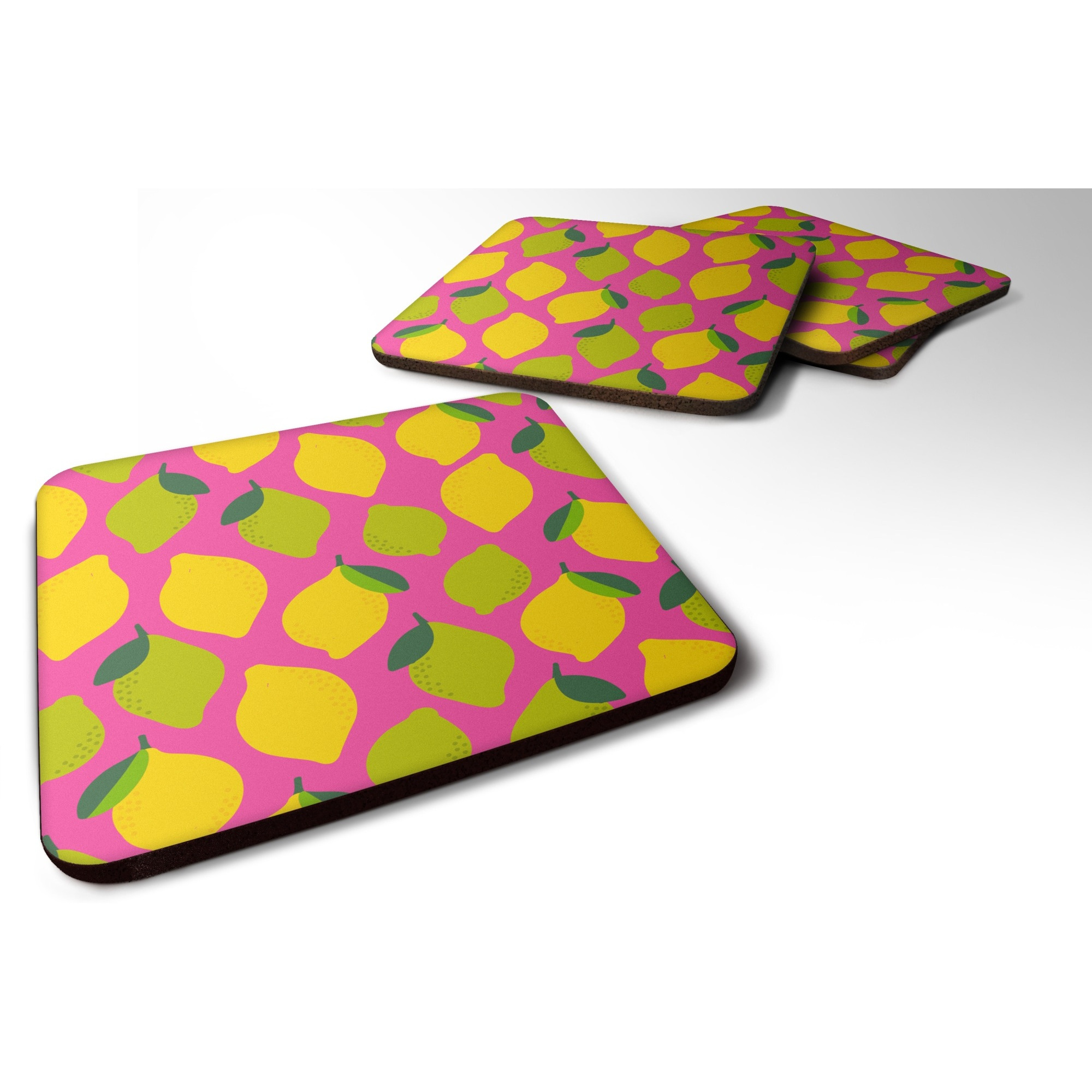 &quotCaroline's Treasures Lemons & Limes On Pink Foam Coaster Set of 4, 3.5, Multicolor"
