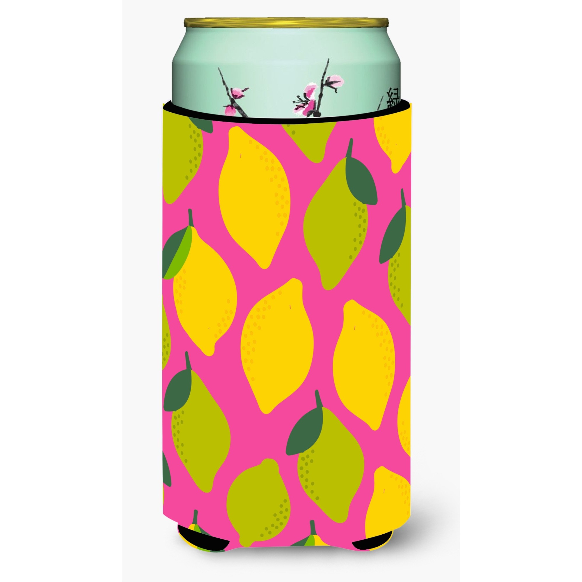 &quotCaroline's Treasures Lemons & Limes On Pink Tall Boy Beverage Insulator Hugger, Multicolor"