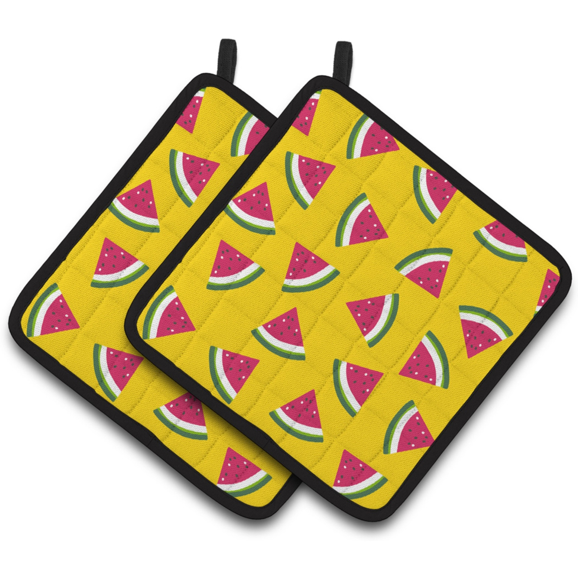 &quotCaroline's Treasures Watermelon On Yellow Pair of Pot Holders, 7.5HX7.5W, Multicolor"