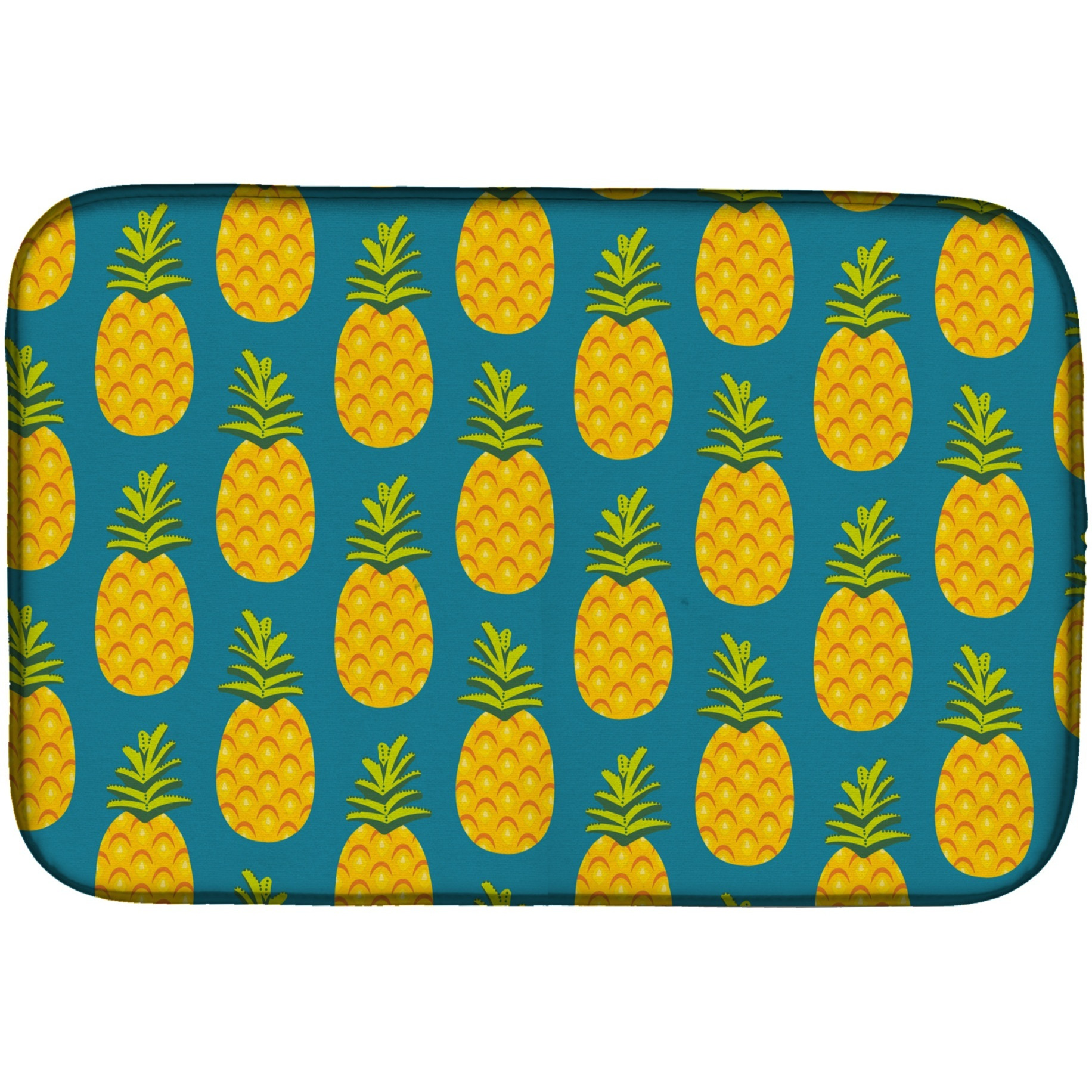 &quotCaroline's Treasures Pineapples On Teal Dish Drying Mat, 14"" x 21"", Multicolor"