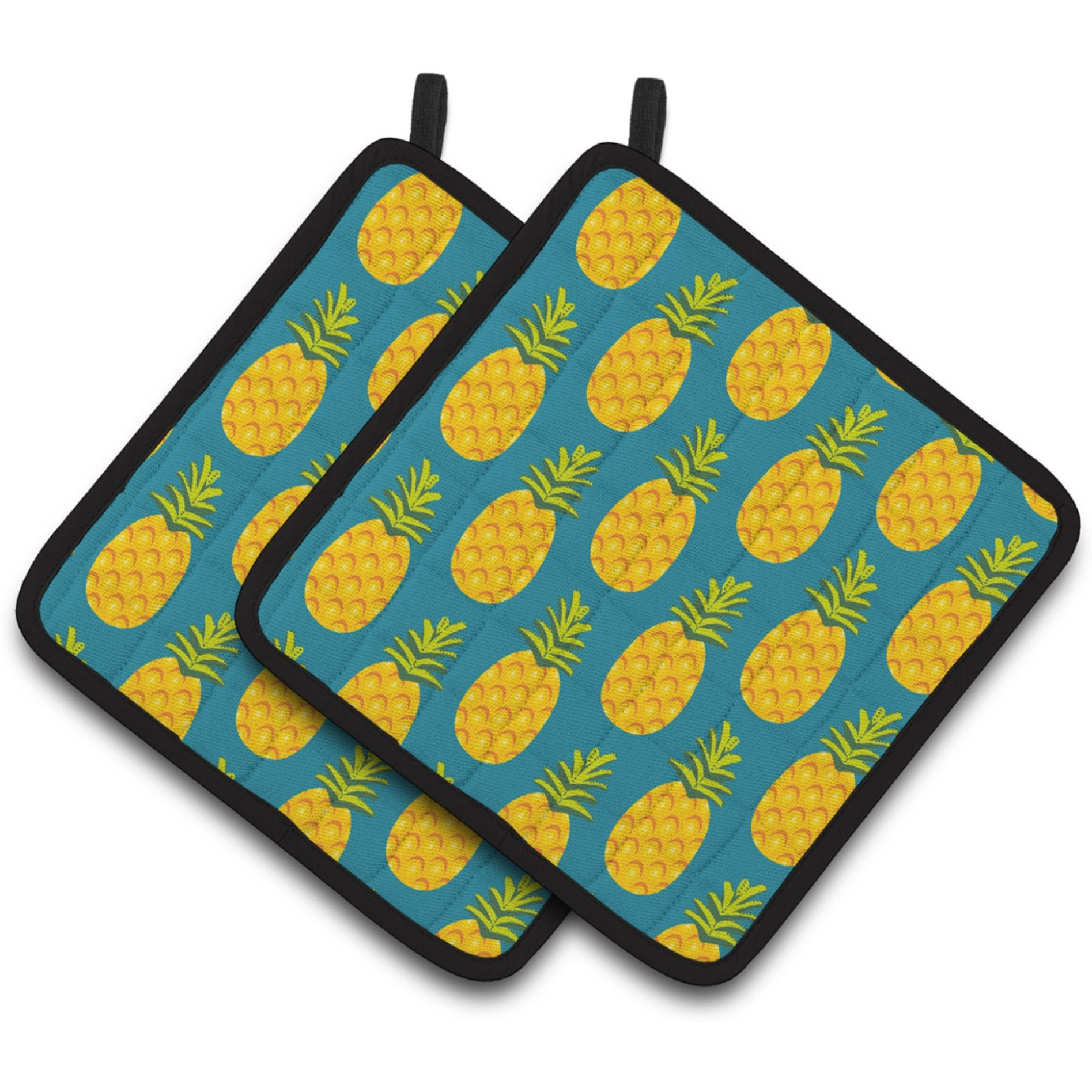 &quotCaroline's Treasures Pineapples On Teal Pair of Pot Holders, 7.5HX7.5W, Multicolor"