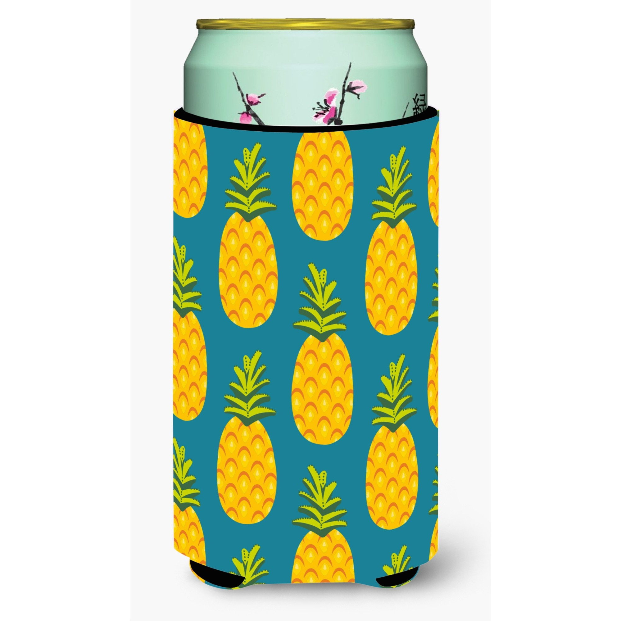 &quotCaroline's Treasures Pineapples On Teal Tall Boy Beverage Insulator Hugger, Multicolor"