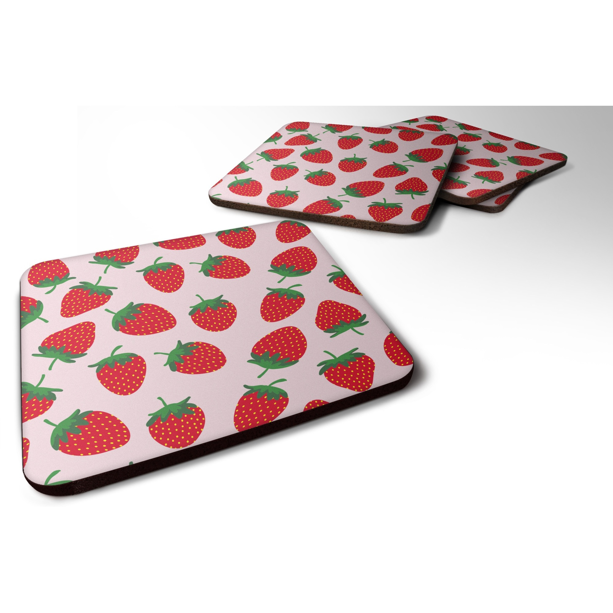 &quotCaroline's Treasures Strawberries On Pink Foam Coaster Set of 4, 3.5, Multicolor"