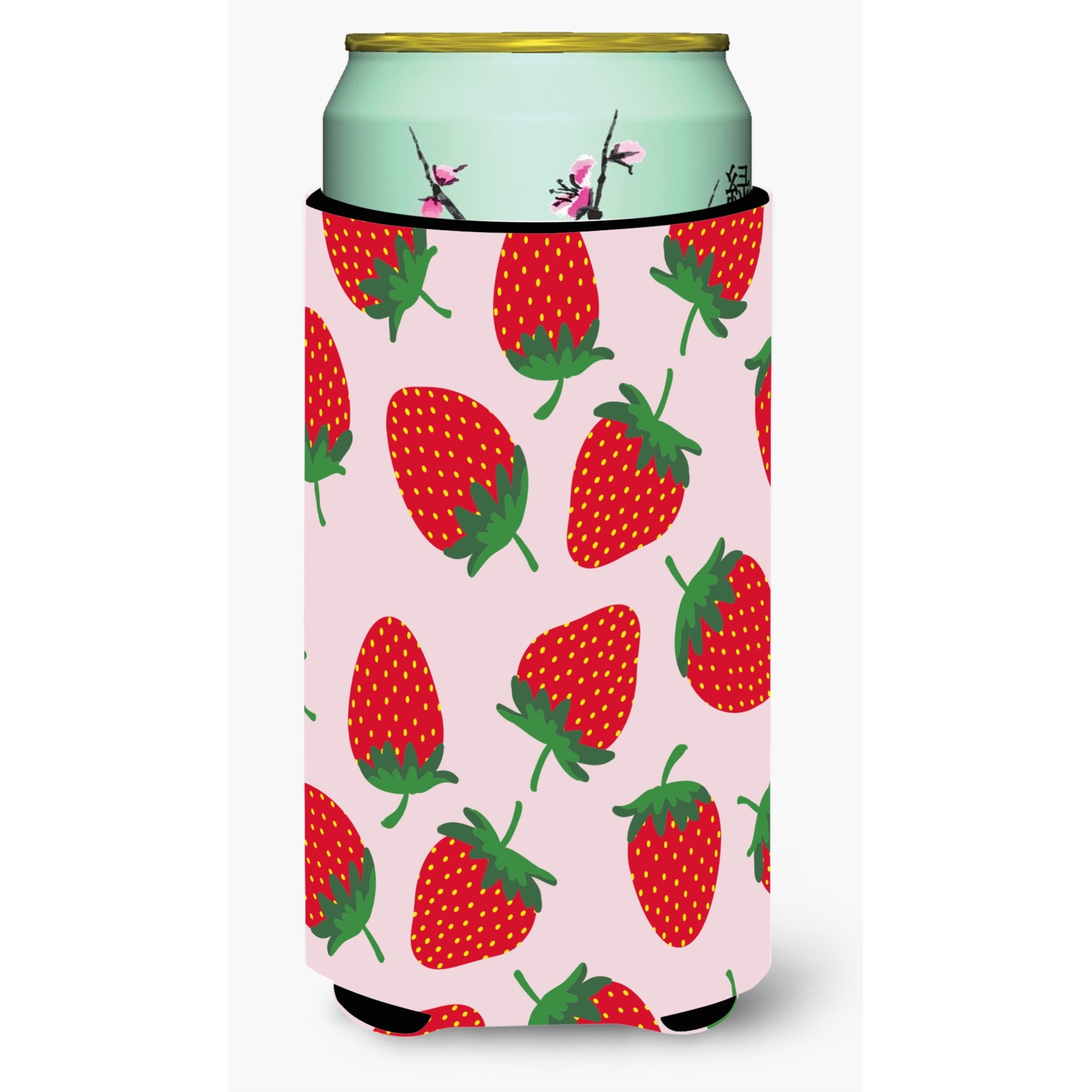 &quotCaroline's Treasures Strawberries On Pink Tall Boy Beverage Insulator Hugger, Multicolor"