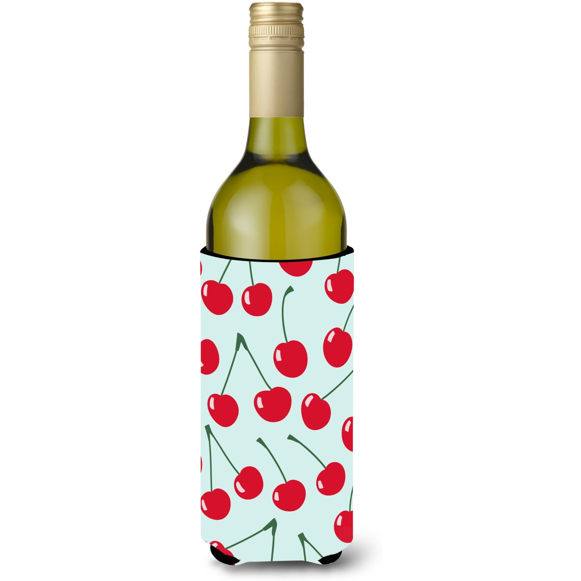 &quotCaroline's Treasures Cherries on Blue Wine Bottle Beverage Insulator Hugger, 750 ml, Multicolor"
