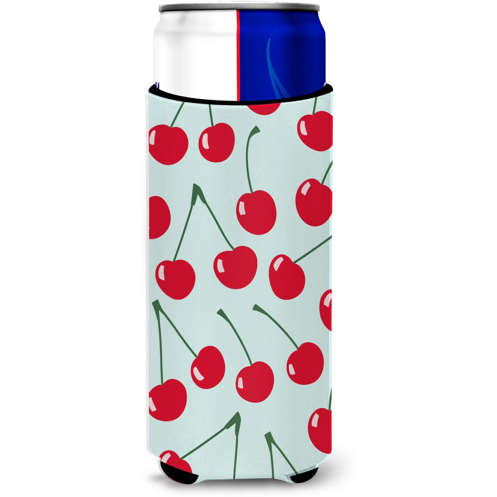 &quotCaroline's Treasures Cherries on Blue Michelob Ultra Hugger For Slim Cans, Slim Can, Multicolor"