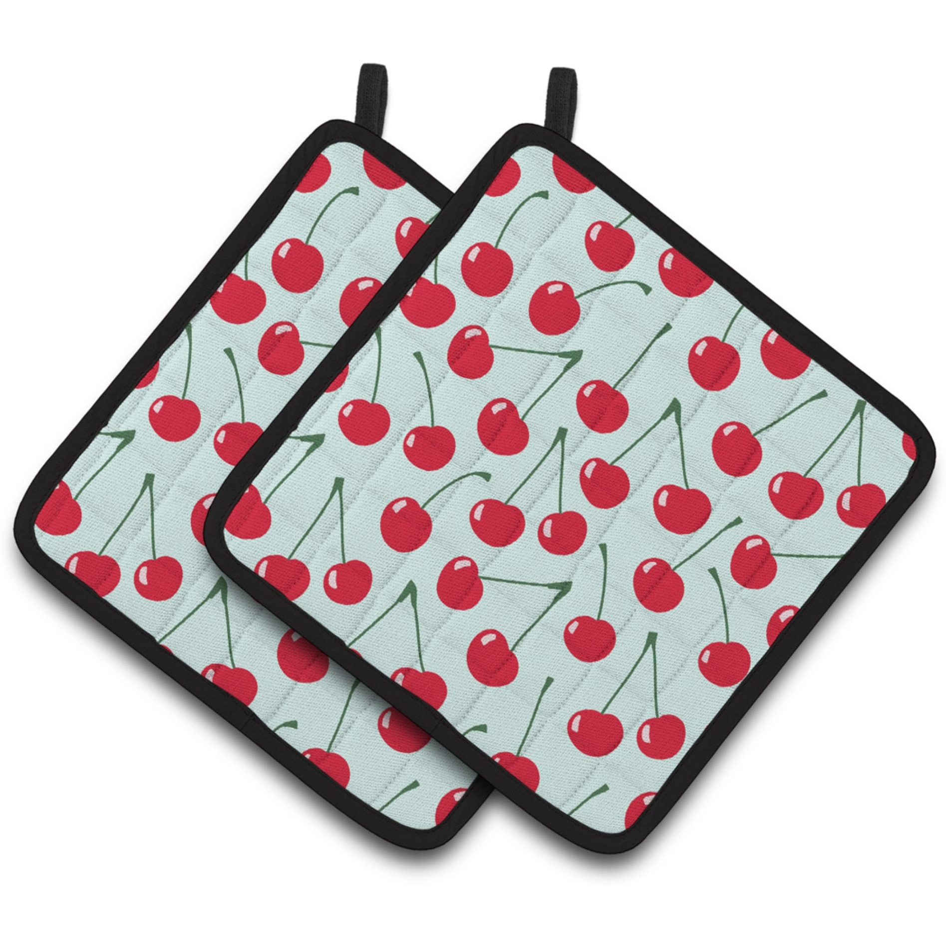 &quotCaroline's Treasures Cherries on Blue Pair of Pot Holders, 7.5HX7.5W, Multicolor"