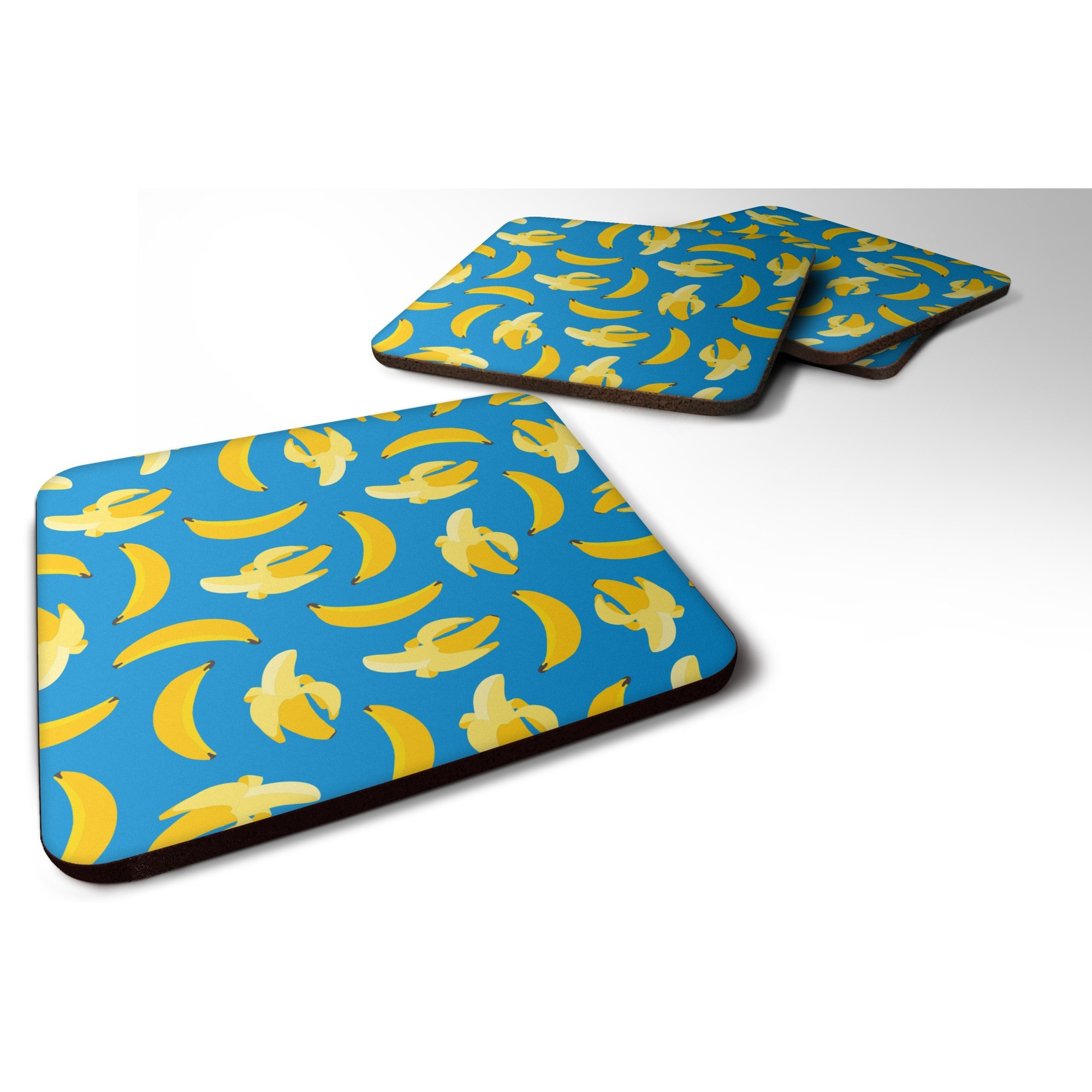 &quotCaroline's Treasures Bananas On Blue Foam Coaster Set of 4, 3.5, Multicolor"
