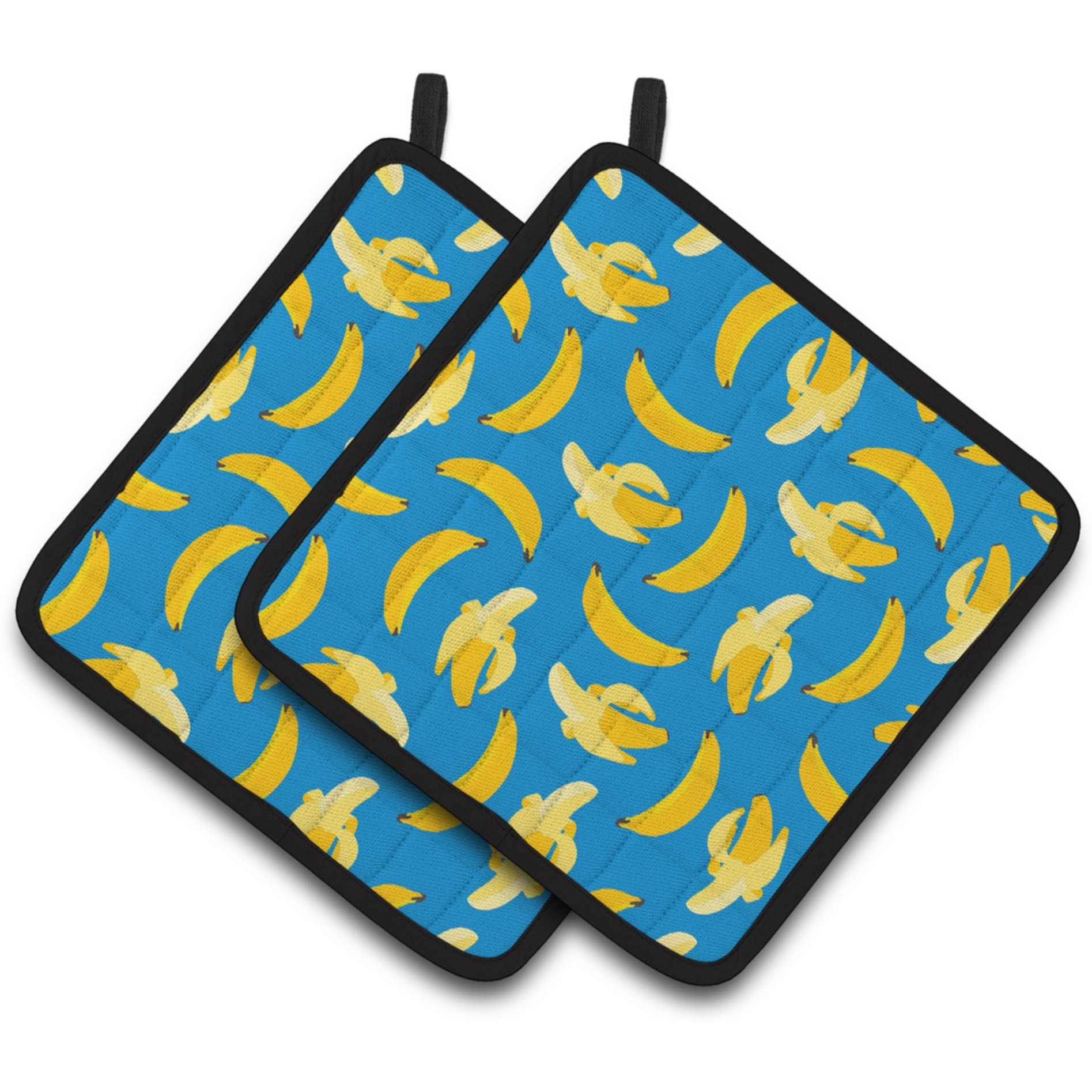 &quotCaroline's Treasures Bananas On Blue Pair of Pot Holders, 7.5HX7.5W, Multicolor"
