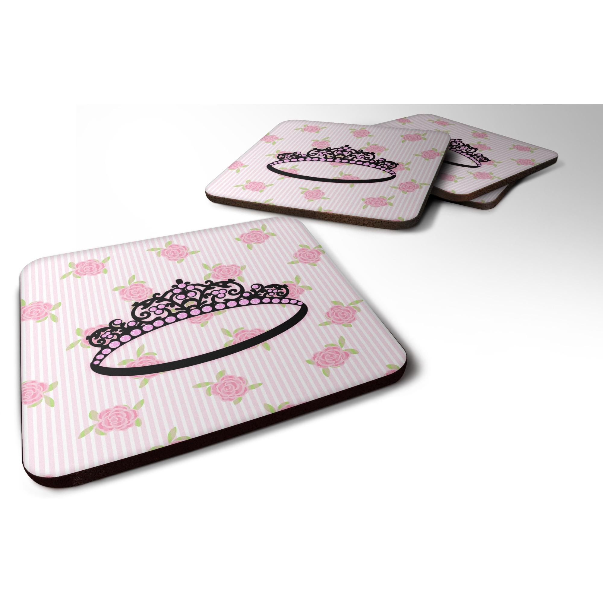 &quotCaroline's Treasures Ballerina Tiara Sparkles Foam Coaster Set of 4, 3.5, Multicolor"