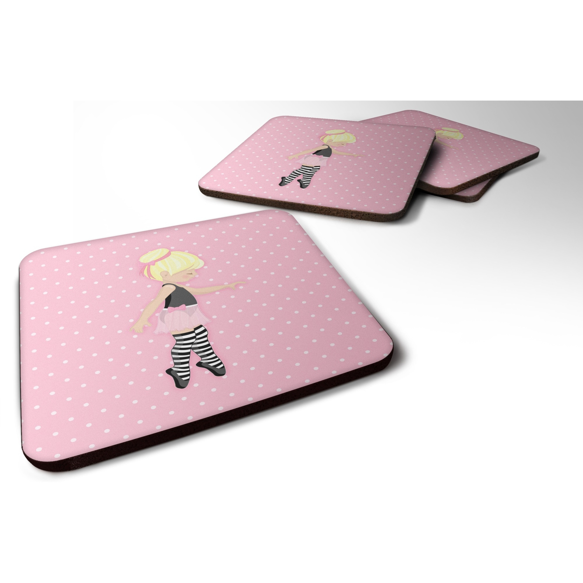 &quotCaroline's Treasures Ballerina Blonde Releve Foam Coaster Set of 4, 3.5, Multicolor"