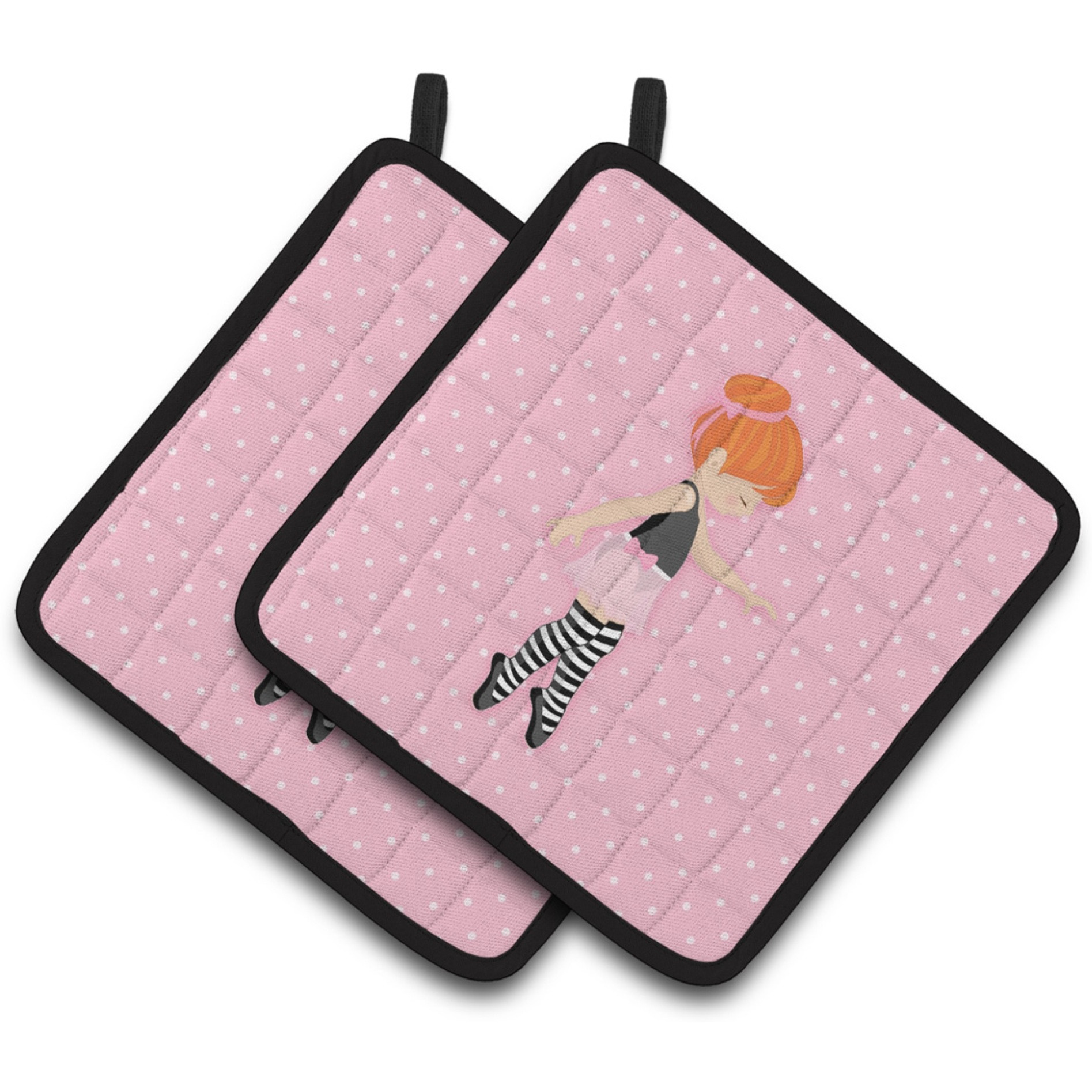 &quotCaroline's Treasures Ballerina Red Head Releve Pair of Pot Holders, 7.5HX7.5W, Multicolor"