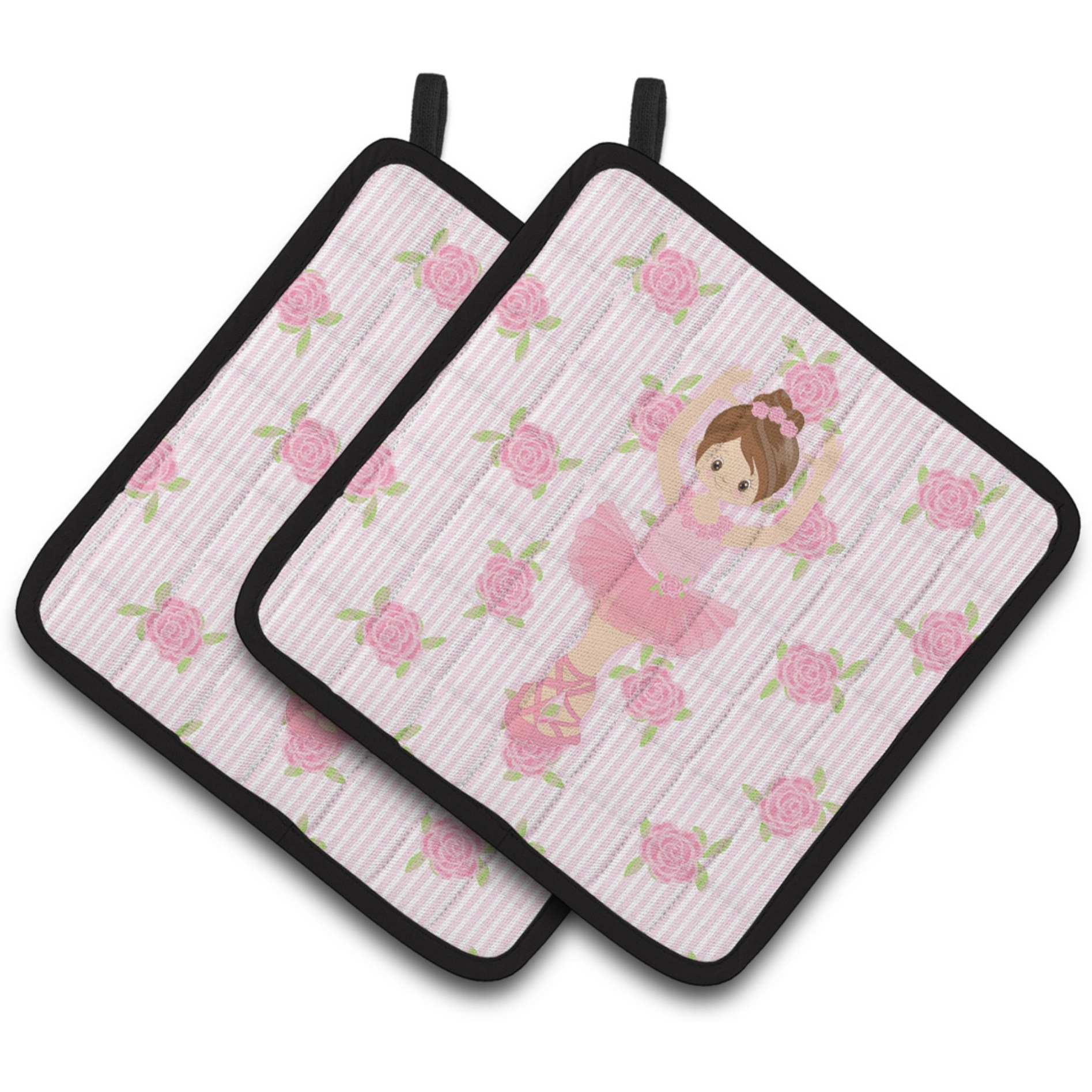 &quotCaroline's Treasures Ballerina Brunette Front Pose Pair of Pot Holders, 7.5HX7.5W, Multicolor"