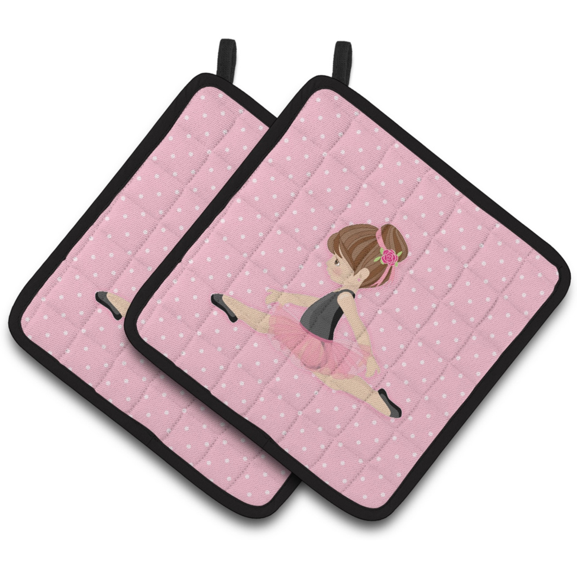 &quotCaroline's Treasures Ballerina Brunette Jete Pair of Pot Holders, 7.5HX7.5W, Multicolor"