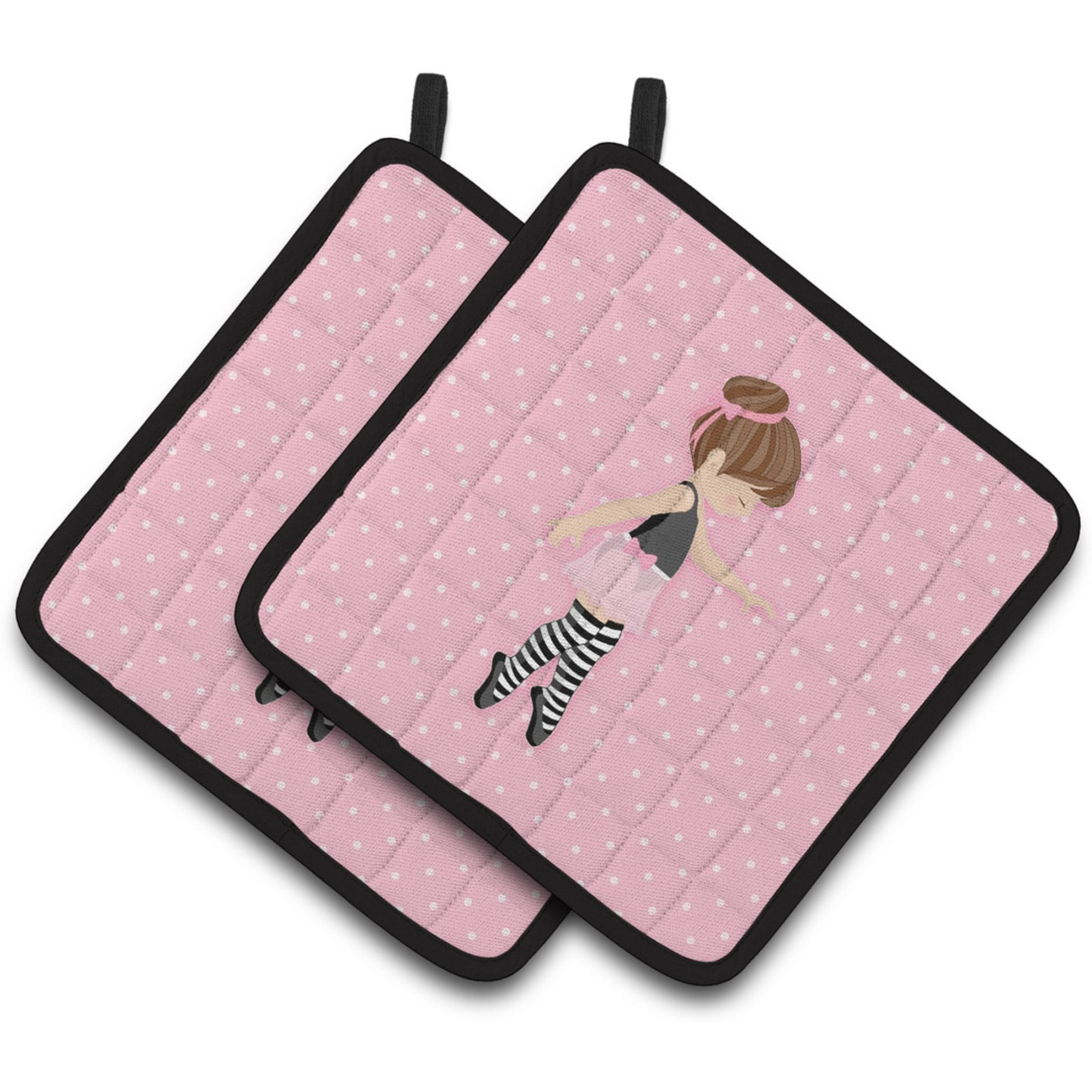 &quotCaroline's Treasures Ballerina Brunette Releve Pair of Pot Holders, 7.5HX7.5W, Multicolor"