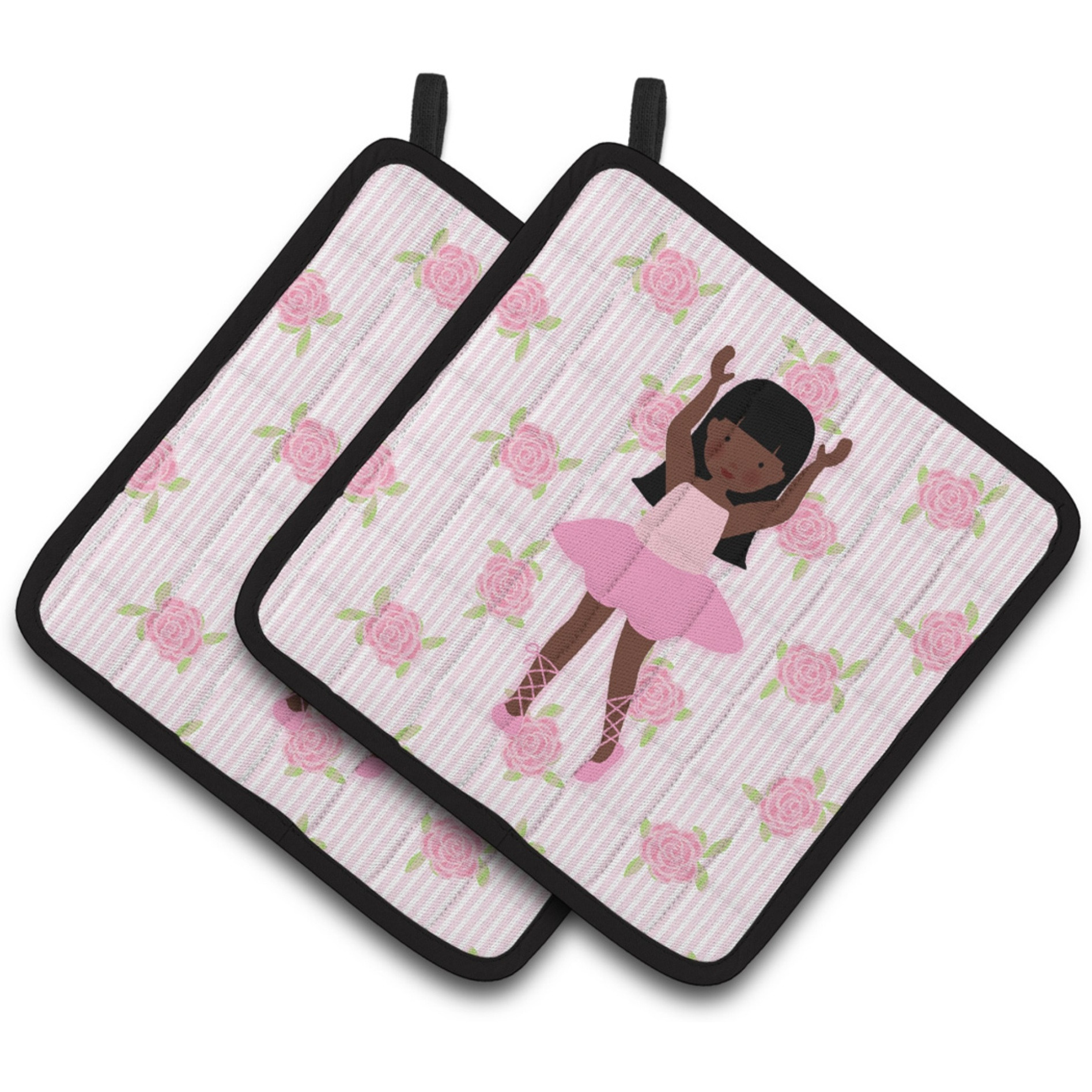 &quotCaroline's Treasures Ballerina African American Long Hair Pair of Pot Holders, 7.5HX7.5W, Multicolor"