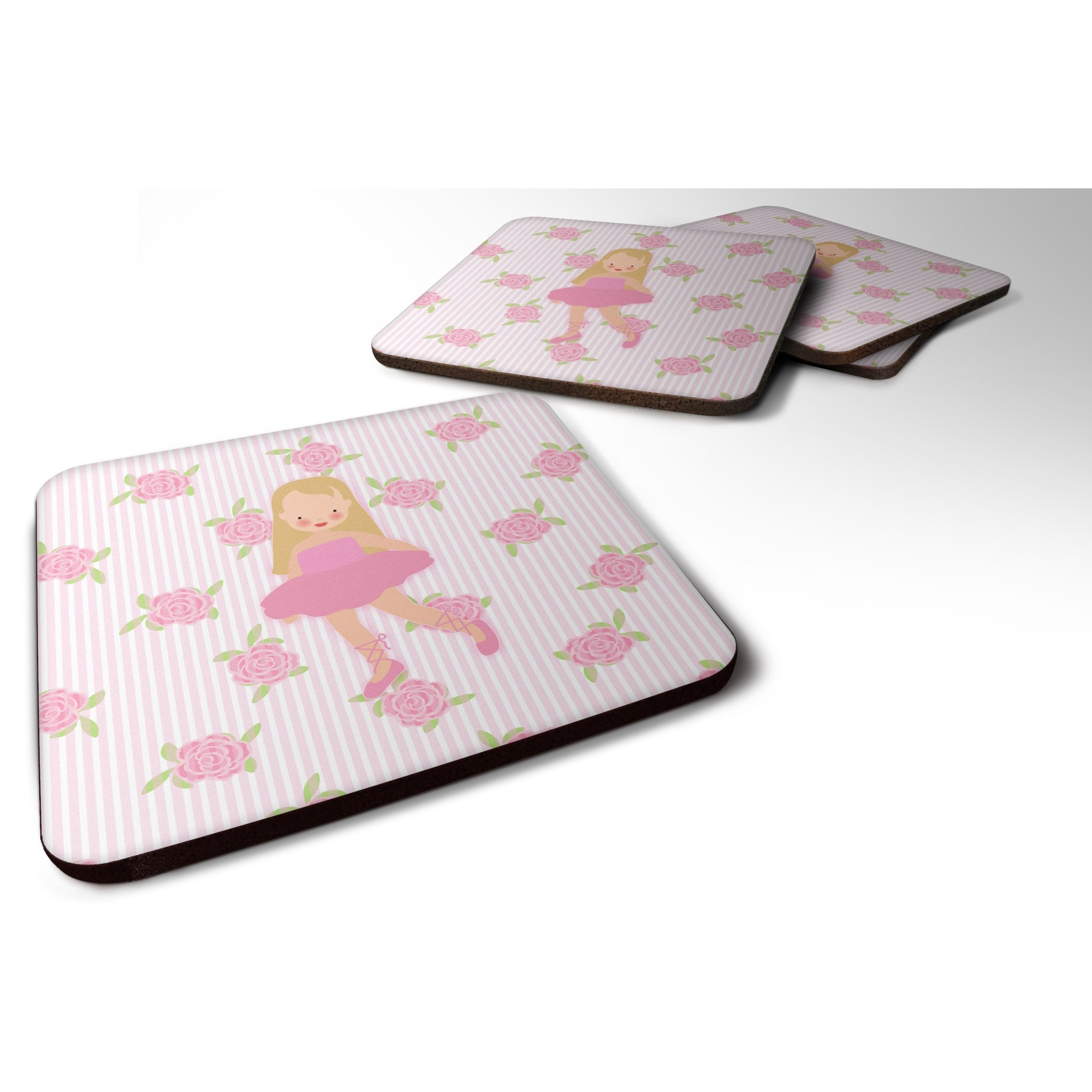 &quotCaroline's Treasures Ballerina Long Haired Blonde Foam Coaster Set of 4, 3.5, Multicolor"