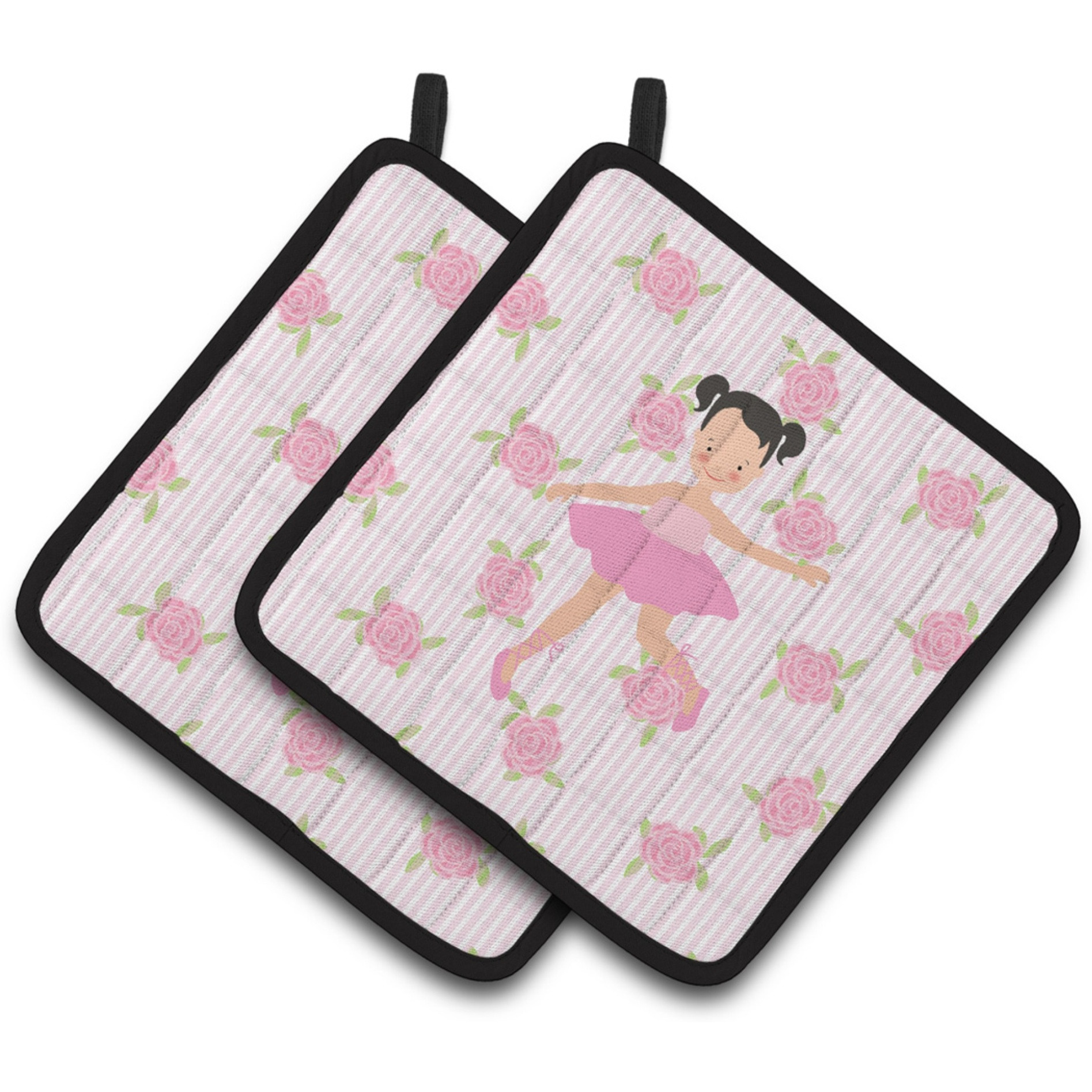 &quotCaroline's Treasures Ballerina black Hair Ponytails Pair of Pot Holders, 7.5HX7.5W, Multicolor"