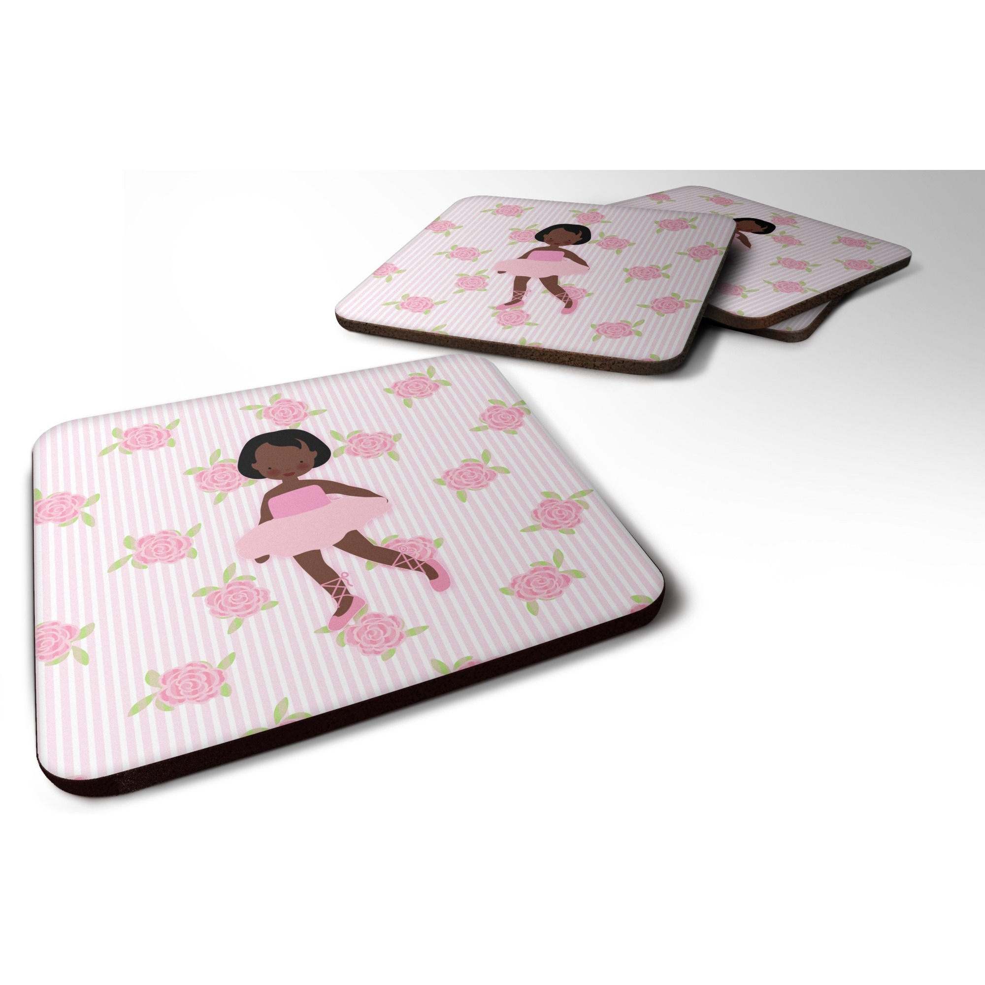 &quotCaroline's Treasures Ballerina African American Short Hair Foam Coaster Set of 4, 3.5, Multicolor"