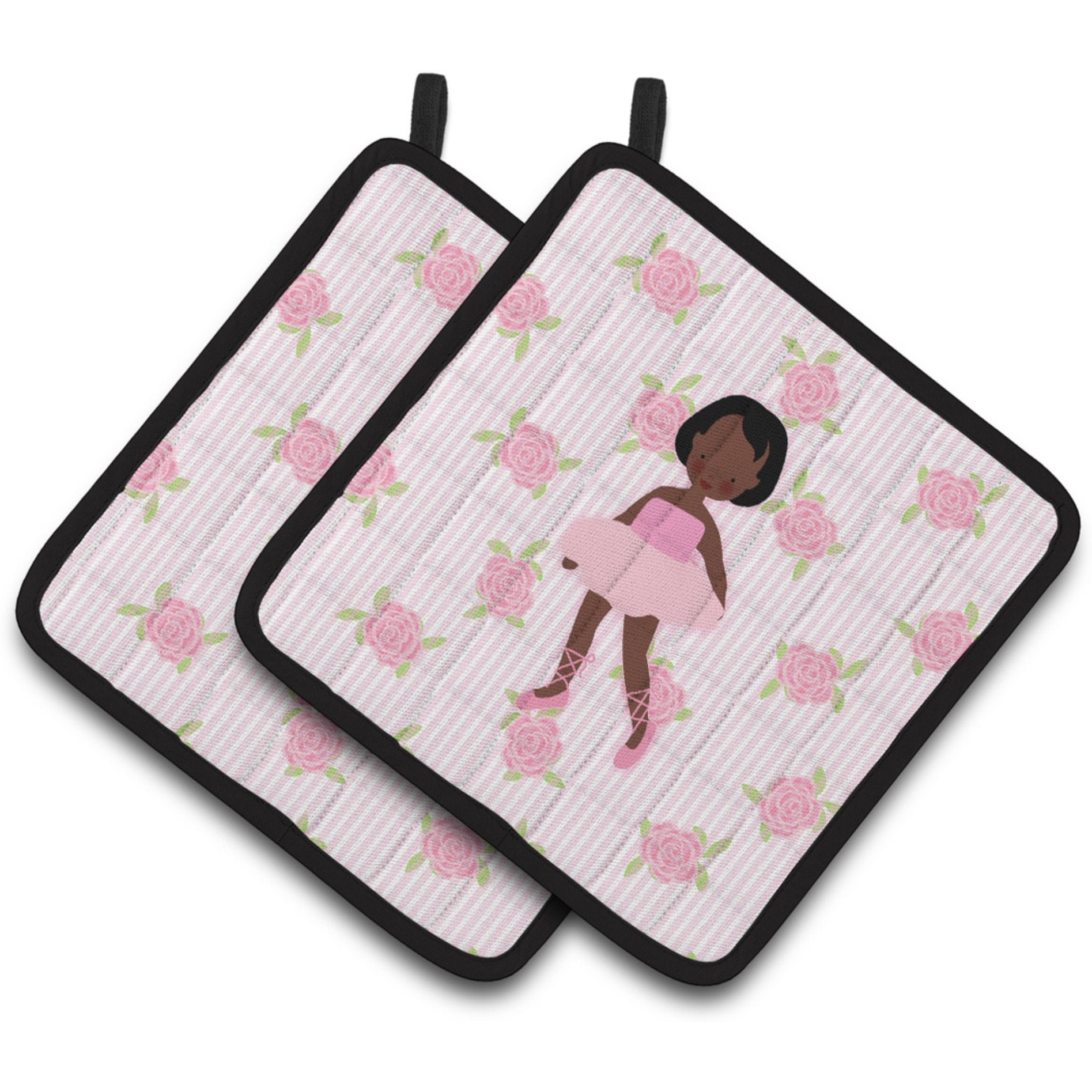 &quotCaroline's Treasures Ballerina African American Short Hair Pair of Pot Holders, 7.5HX7.5W, Multicolor"