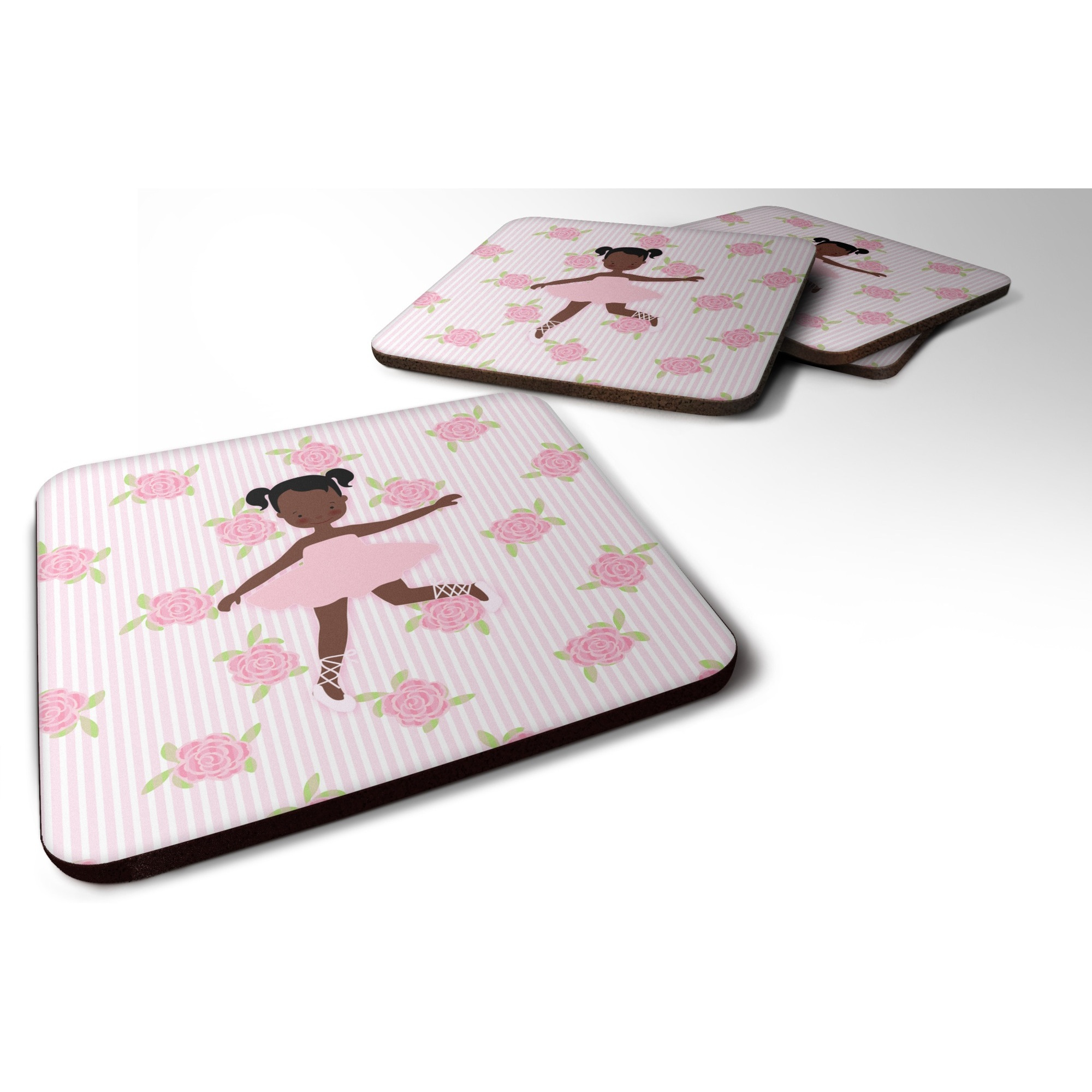 &quotCaroline's Treasures Ballerina African American Ponytails Foam Coaster Set of 4, 3.5, Multicolor"
