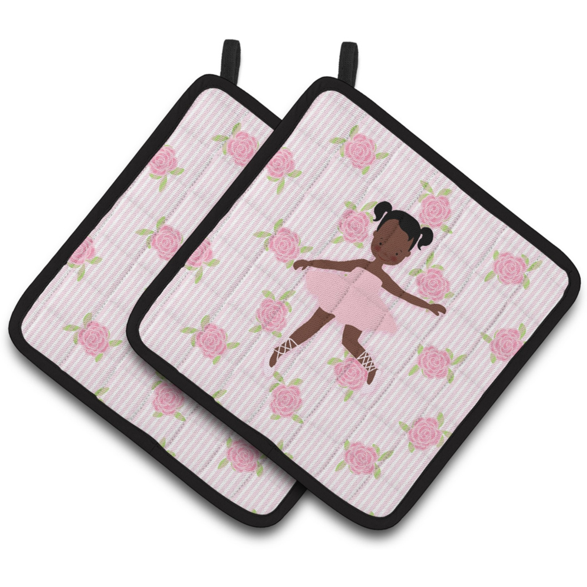 &quotCaroline's Treasures Ballerina African American Ponytails Pair of Pot Holders, 7.5HX7.5W, Multicolor"