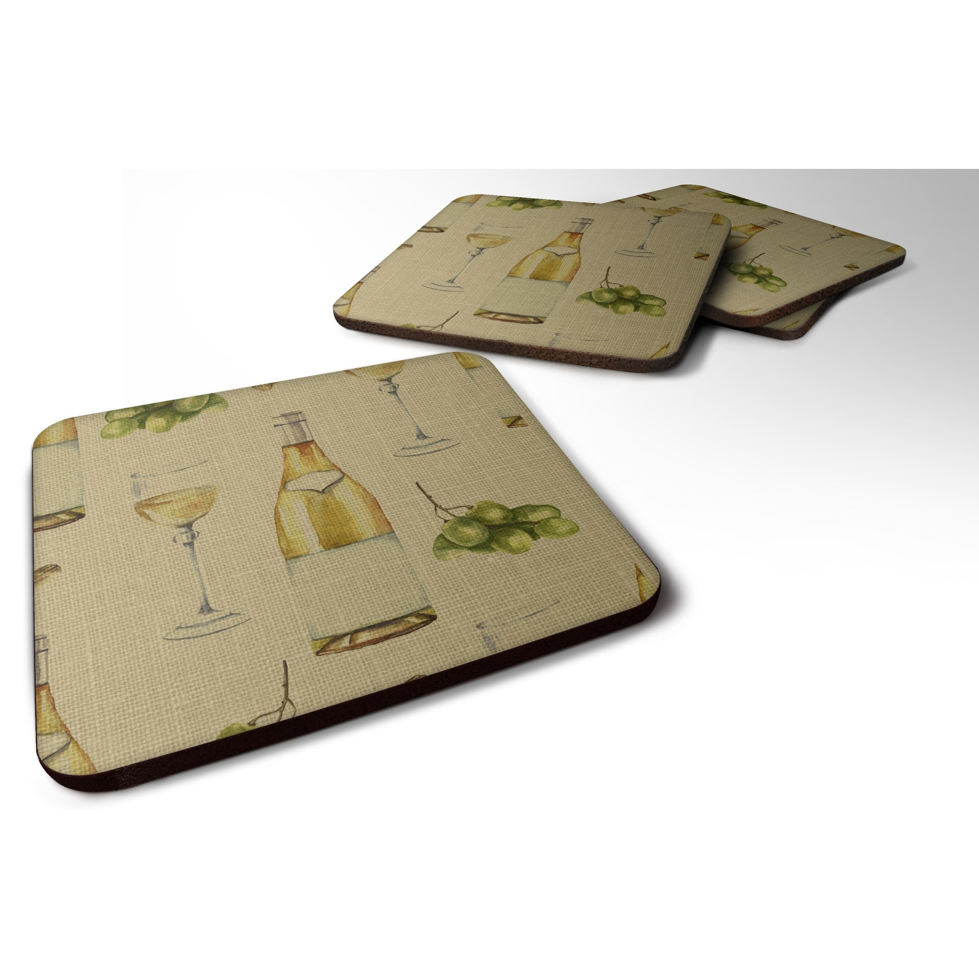 &quotCaroline's Treasures White Wine On Linen Foam Coaster Set of 4, 3.5, Multicolor"
