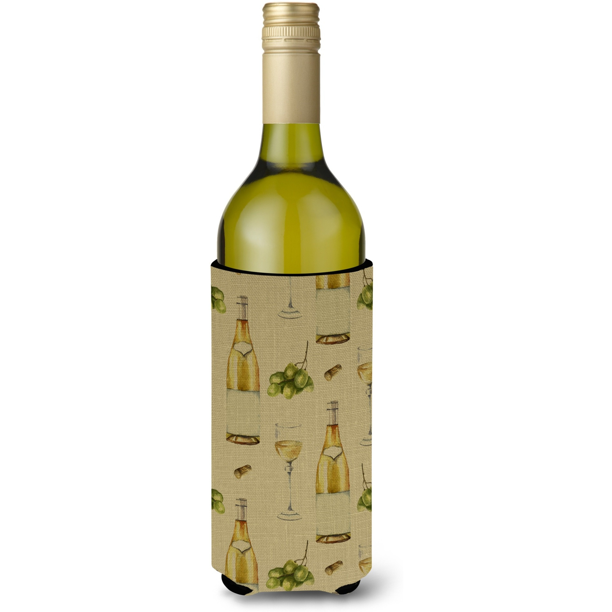 &quotCaroline's Treasures BB5194LITERK White Wine on Linen Wine Bottle Beverage Insulator Hugger, 750ml, Multicolor"