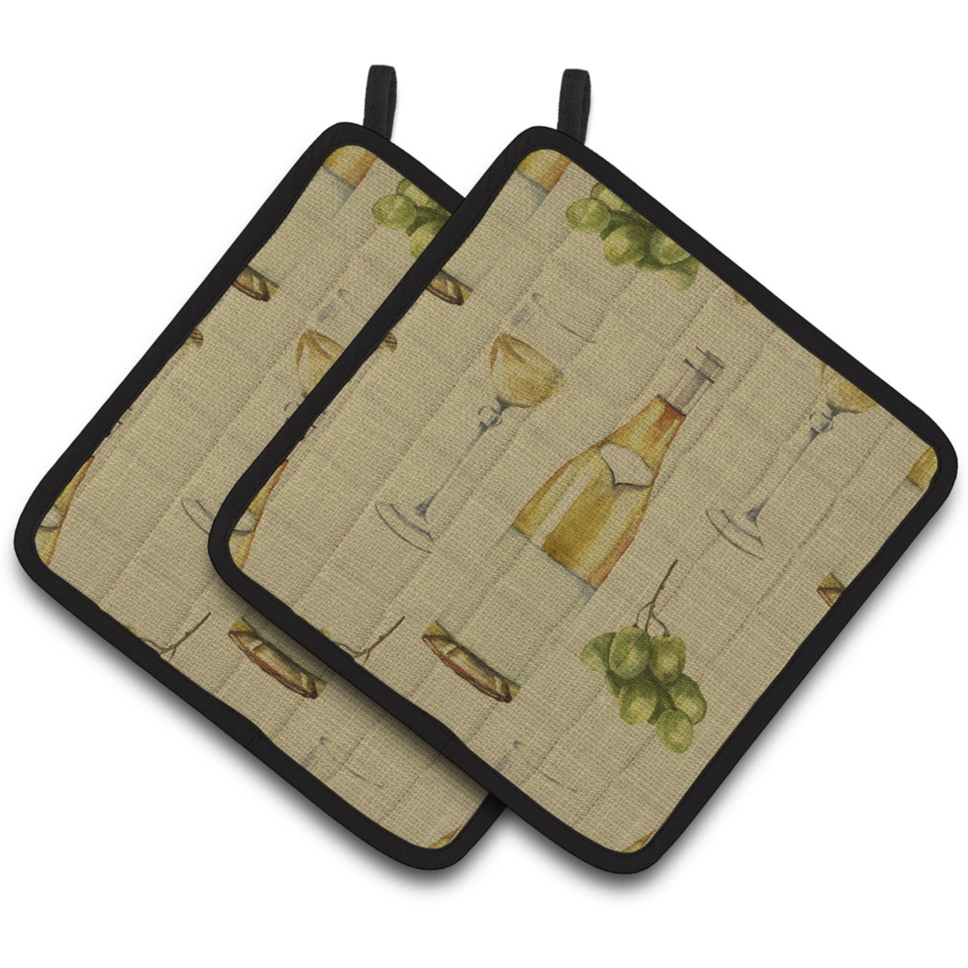 &quotCaroline's Treasures White Wine On Linen Pair of Pot Holders, 7.5HX7.5W, Multicolor"