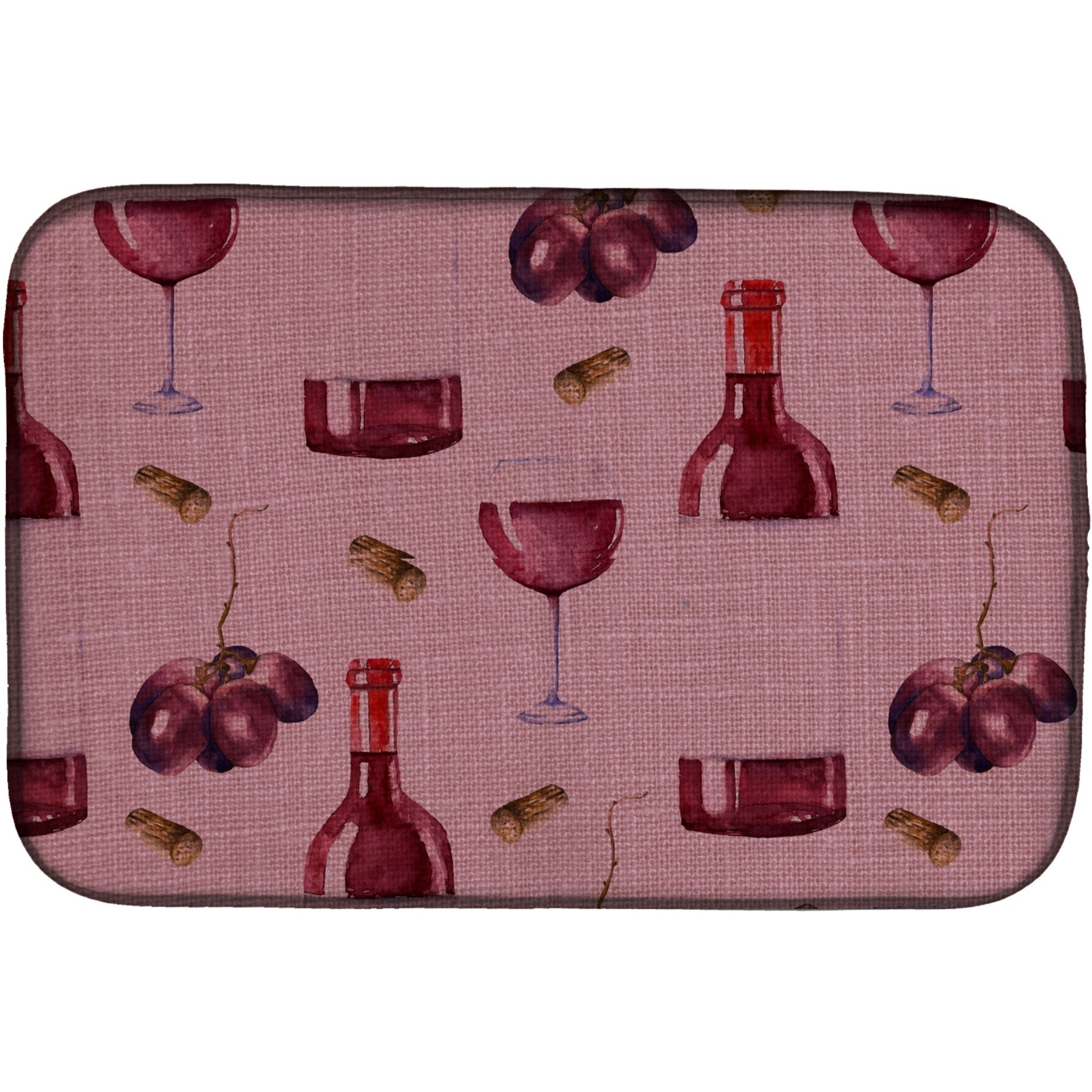 &quotCaroline's Treasures Red Wine On Linen Dish Drying Mat, 14"" x 21"""