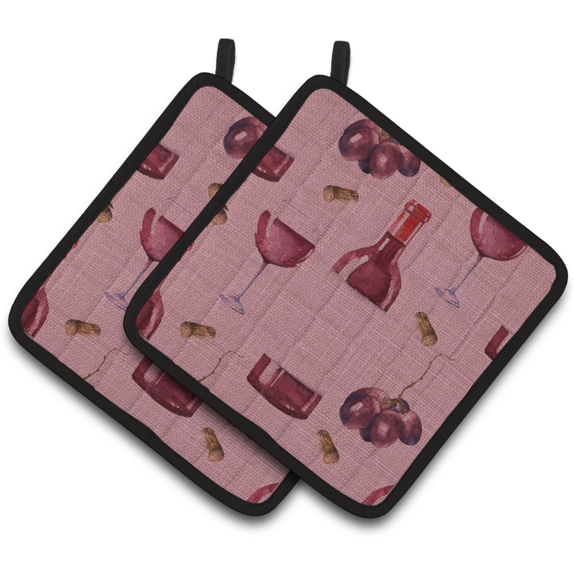 &quotCaroline's Treasures Red Wine On Linen Pair of Pot Holders, 7.5HX7.5W, Multicolor"