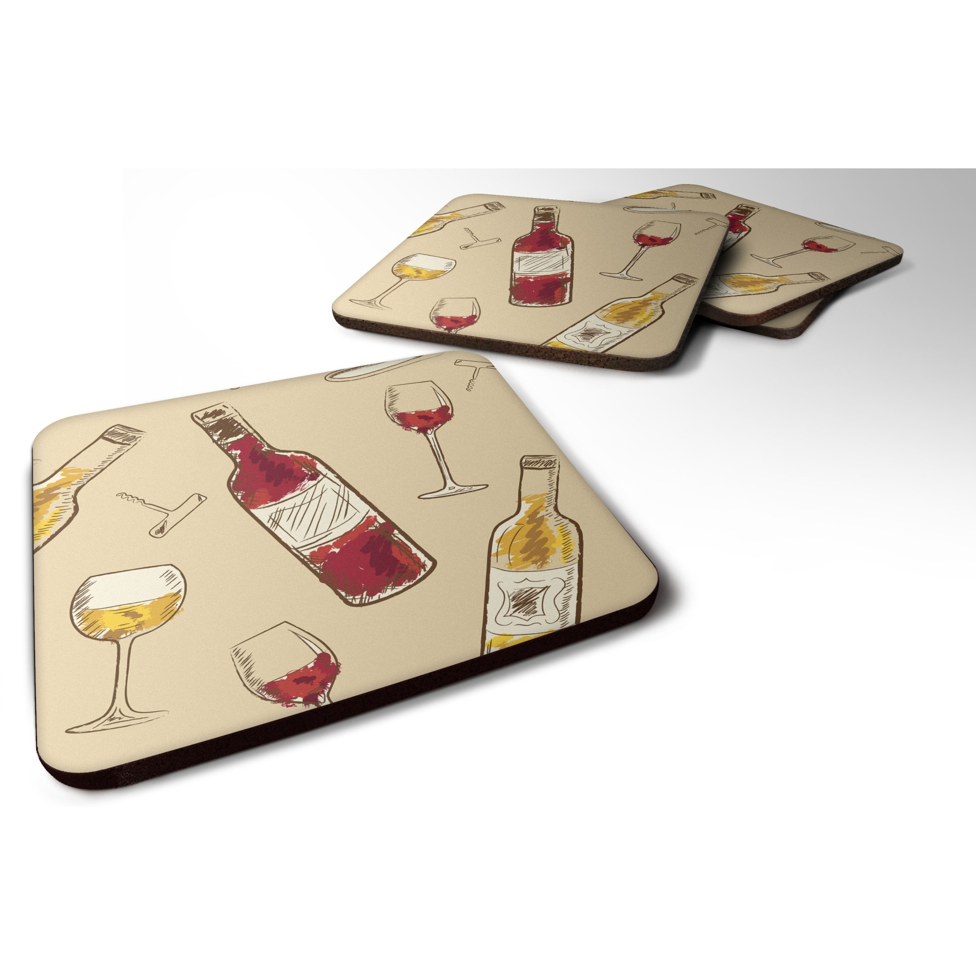 &quotCaroline's Treasures Red & White Wine Foam Coaster Set of 4, 3.5, Multicolor"