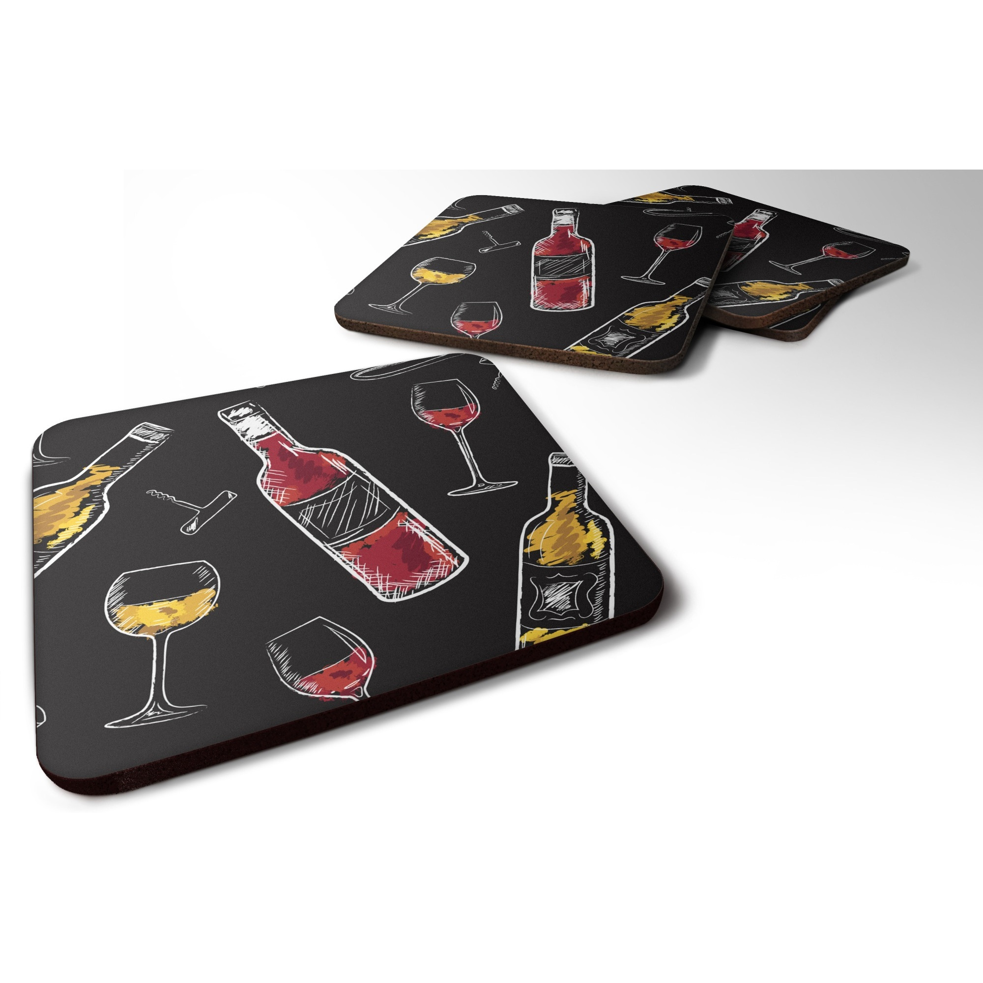 &quotCaroline's Treasures Red & White Wine On black Foam Coaster Set of 4, 3.5, Multicolor"