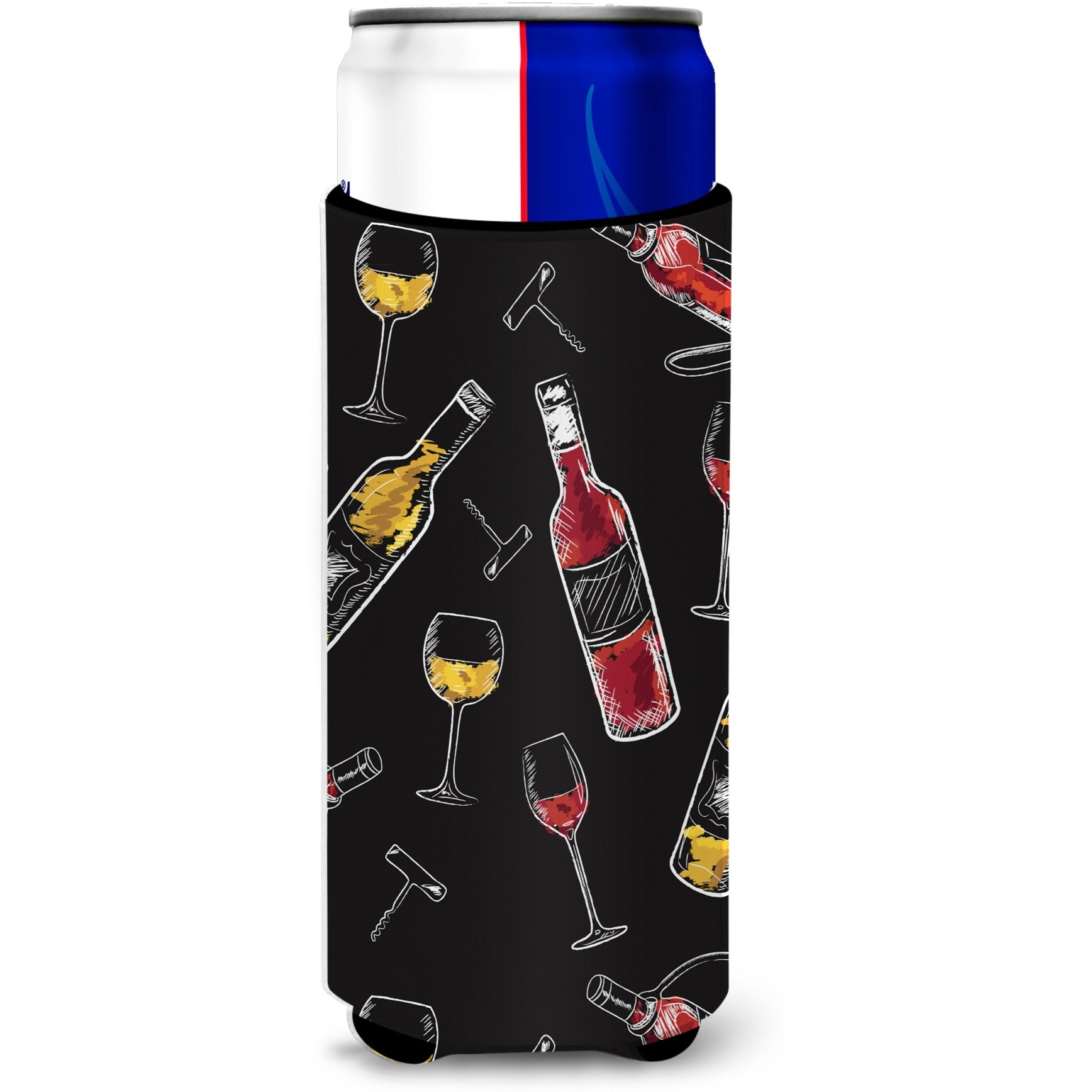 &quotCaroline's Treasures Red & White Wine On black Michelob Ultra Hugger For Slim Cans, Slim Can, Multicolor"