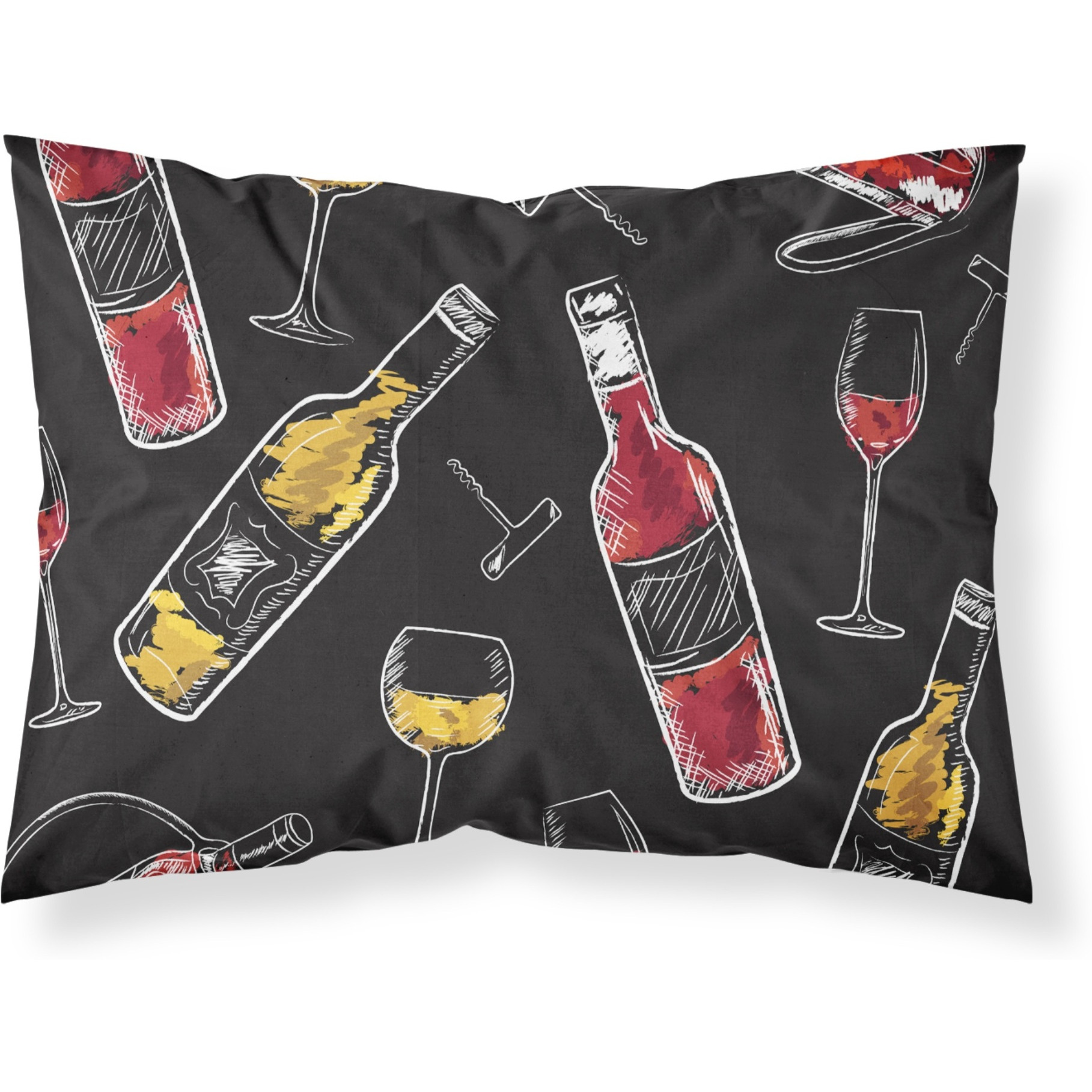 &quotCaroline's Treasures Red and White Wine on Black Pillowcase, Standard, Multicolor"