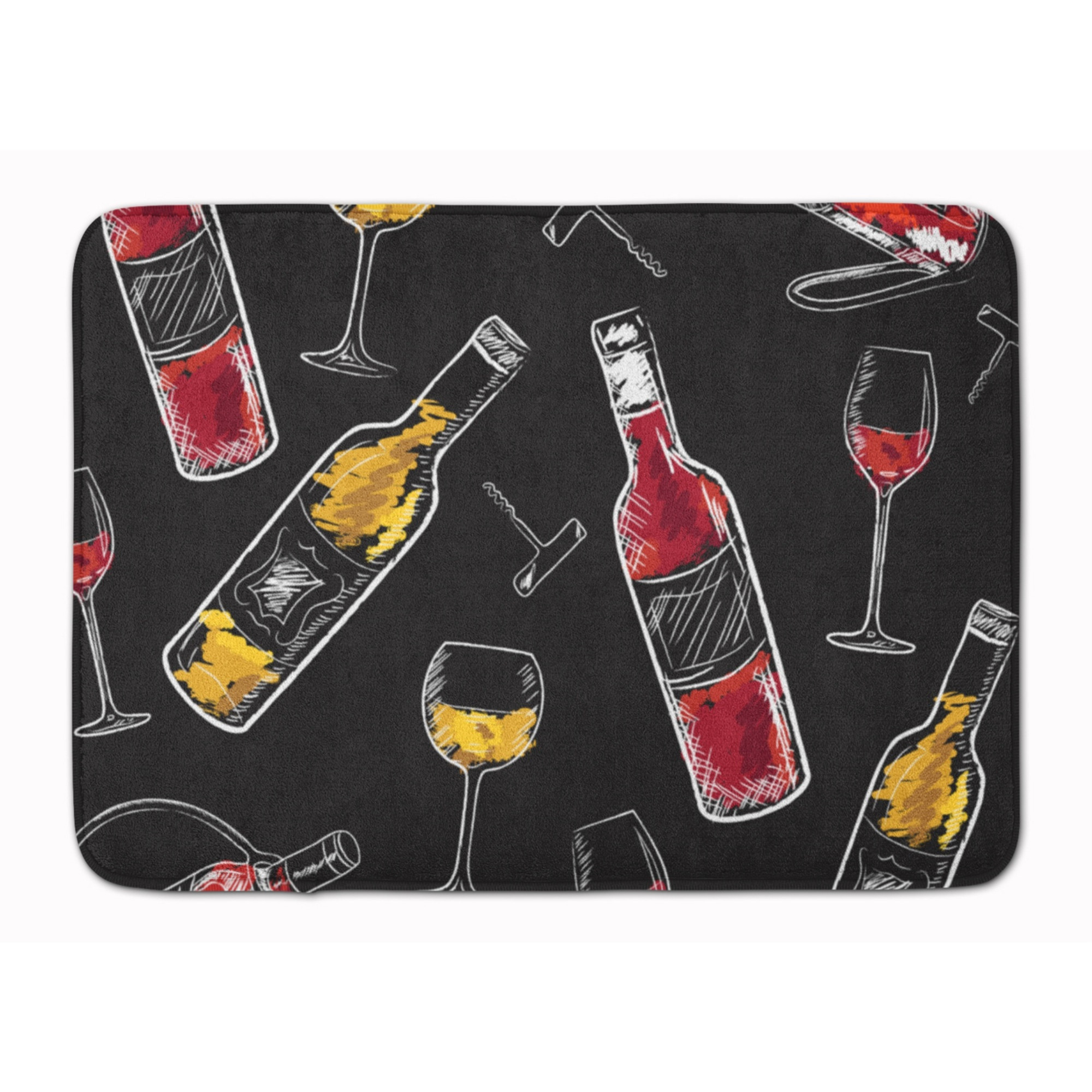 &quotCaroline's Treasures Red and White Wine on Black Floor Mat, 19"" H x 27"" W, Multicolor"