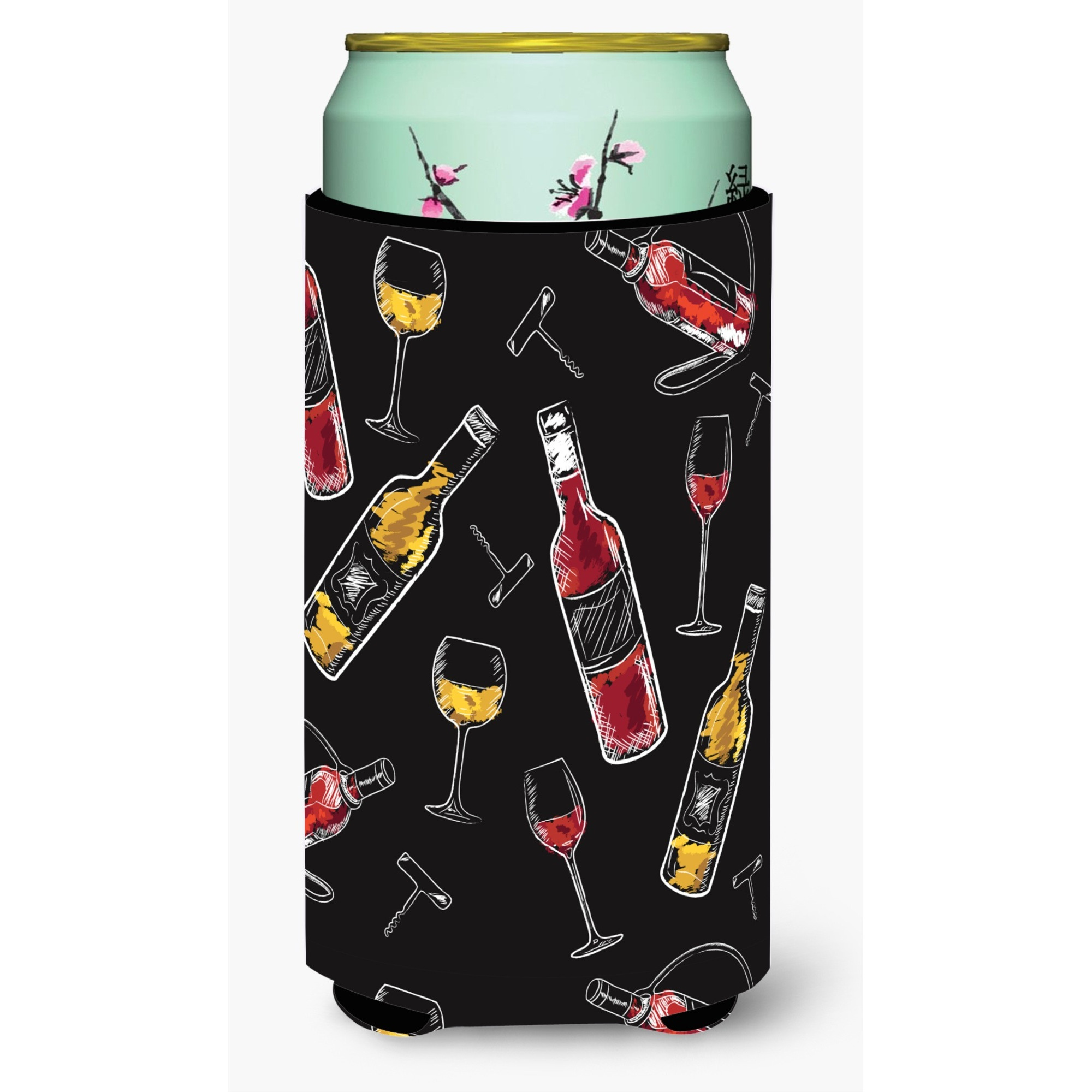 &quotCaroline's Treasures Red & White Wine On black Tall Boy Beverage Insulator Hugger, Multicolor"