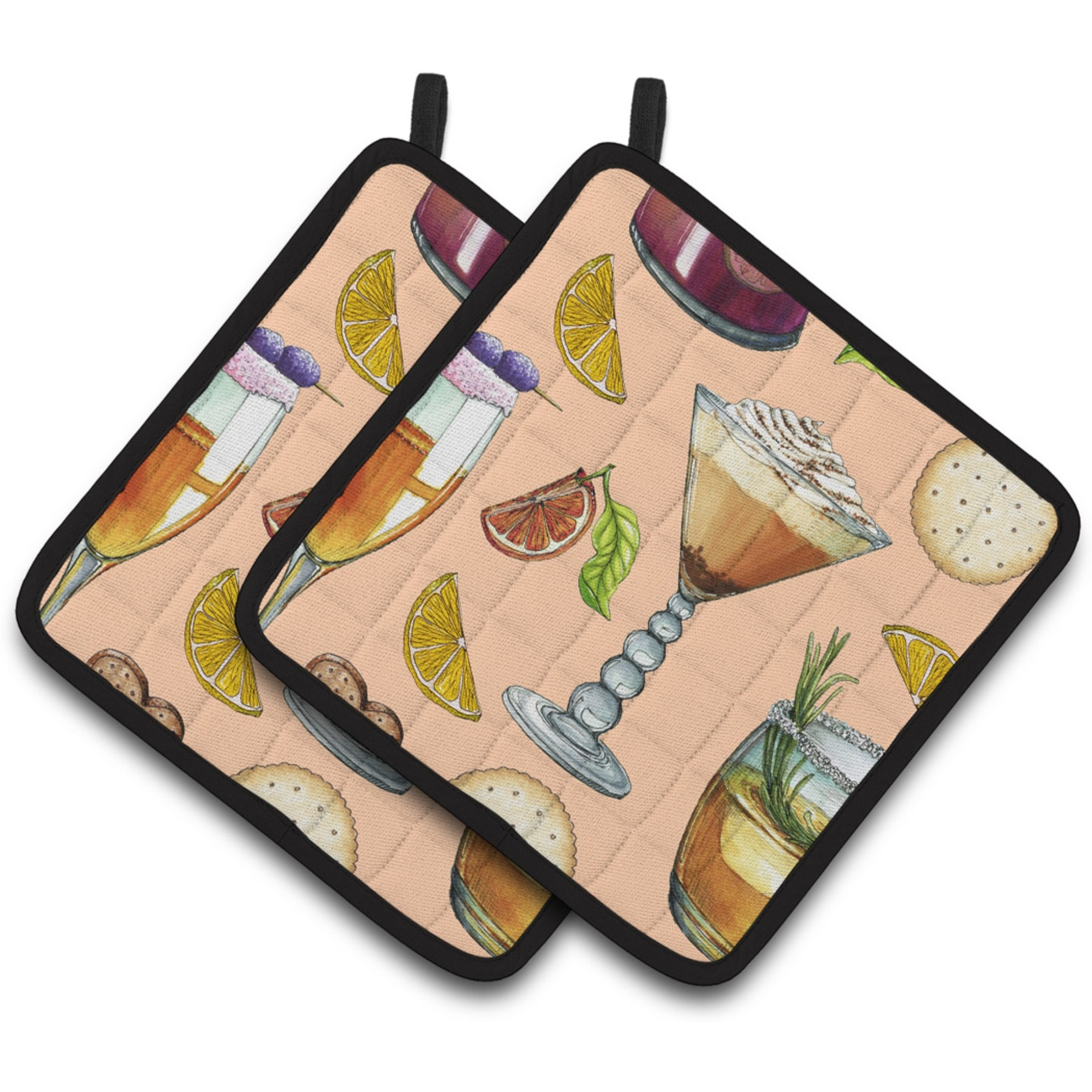 &quotCaroline's Treasures Drinks & Cocktails Peach Pair of Pot Holders, 7.5HX7.5W, Multicolor"
