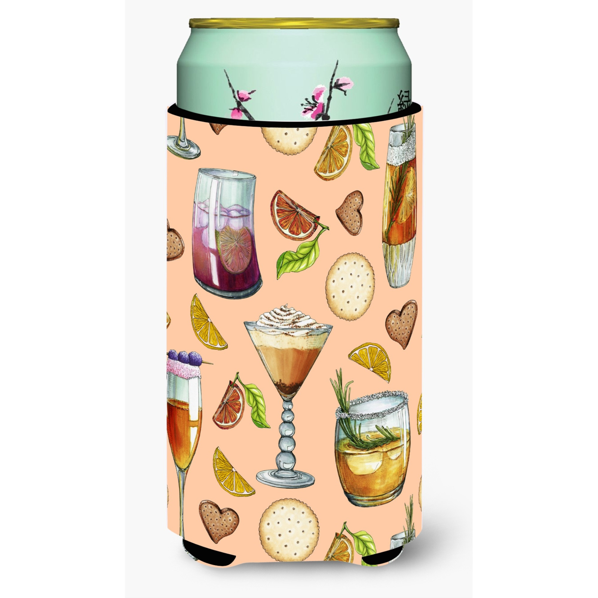 &quotCaroline's Treasures Drinks & Cocktails Peach Tall Boy Beverage Insulator Hugger, Multicolor"