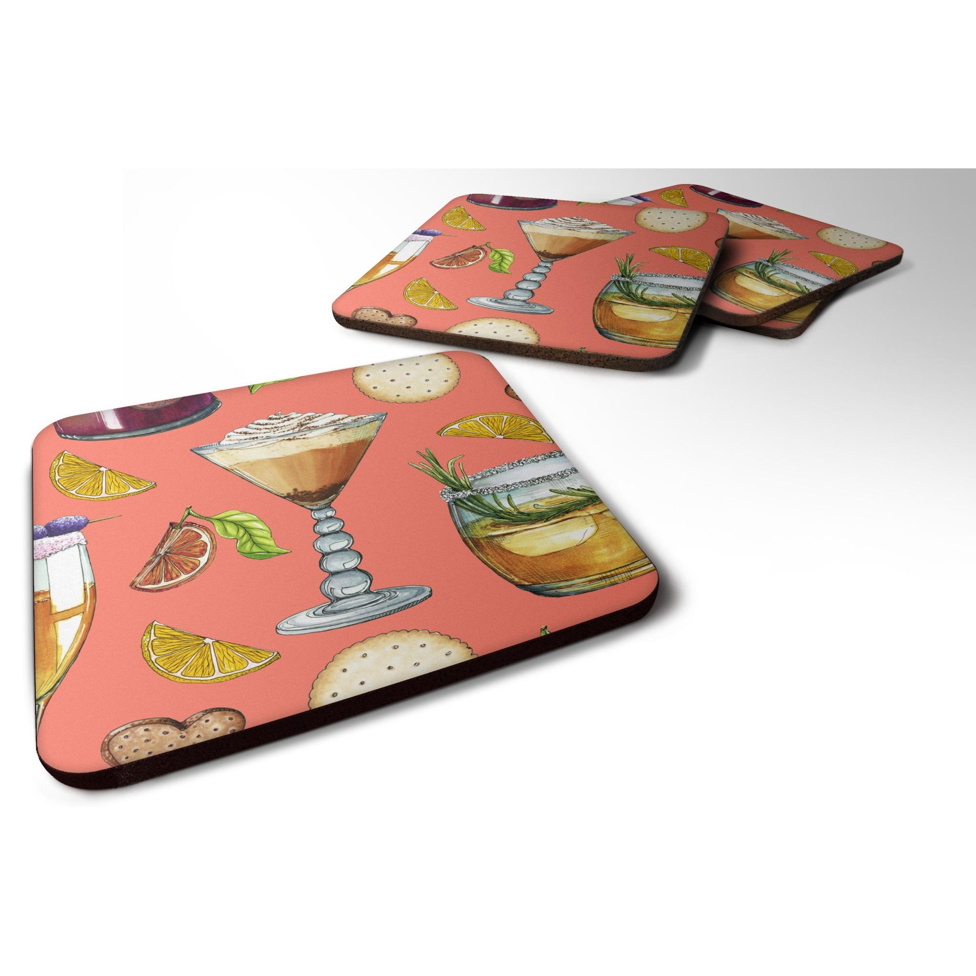 &quotCaroline's Treasures Drinks & Cocktails Salmon Foam Coaster Set of 4, 3.5, Multicolor"