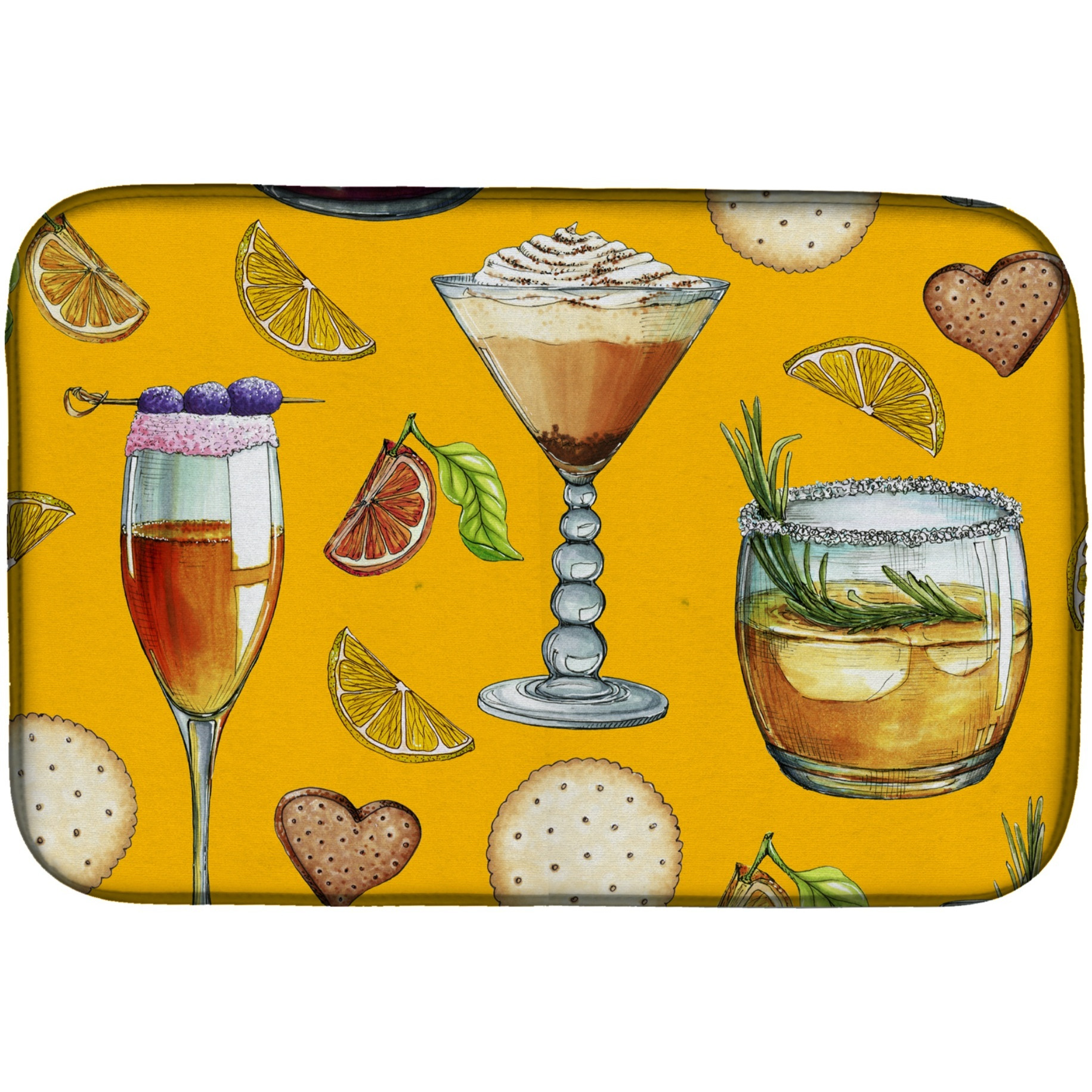&quotCaroline's Treasures Drinks And Cocktails Gold Dish Drying Mat, 14"" x 21"""
