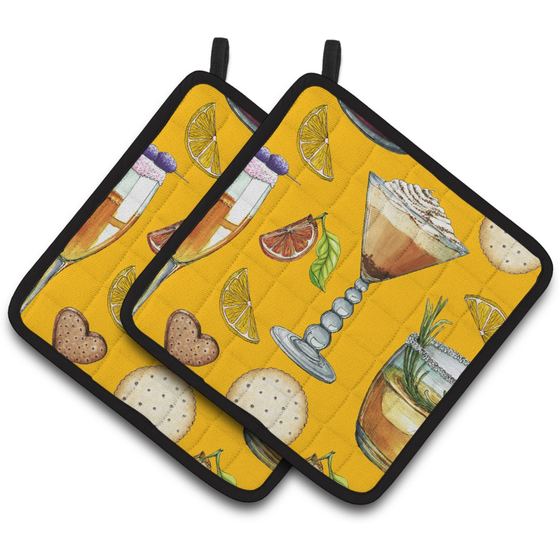 &quotCaroline's Treasures Drinks & Cocktails Gold Pair of Pot Holders, 7.5HX7.5W, Multicolor"
