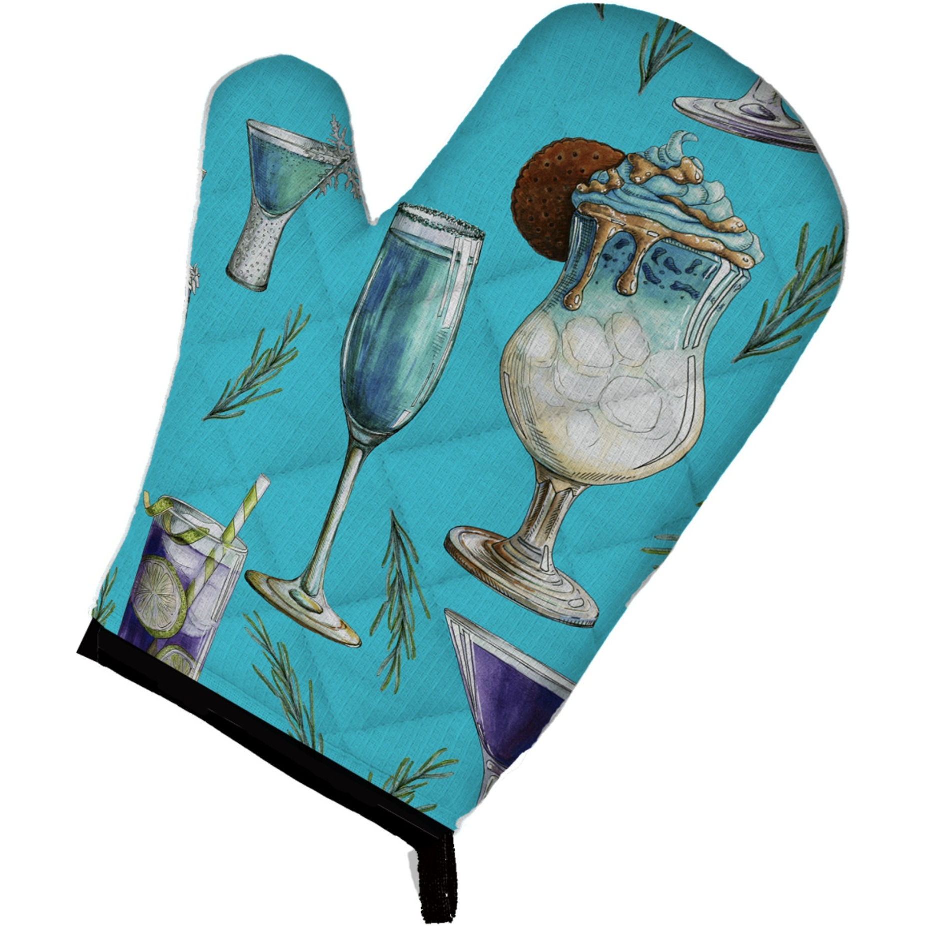 &quotCaroline's Treasures BB5203OVMT Drinks & Cocktails Blue Oven Mitt, 12"" H x 8.5"" W, Multicolor"